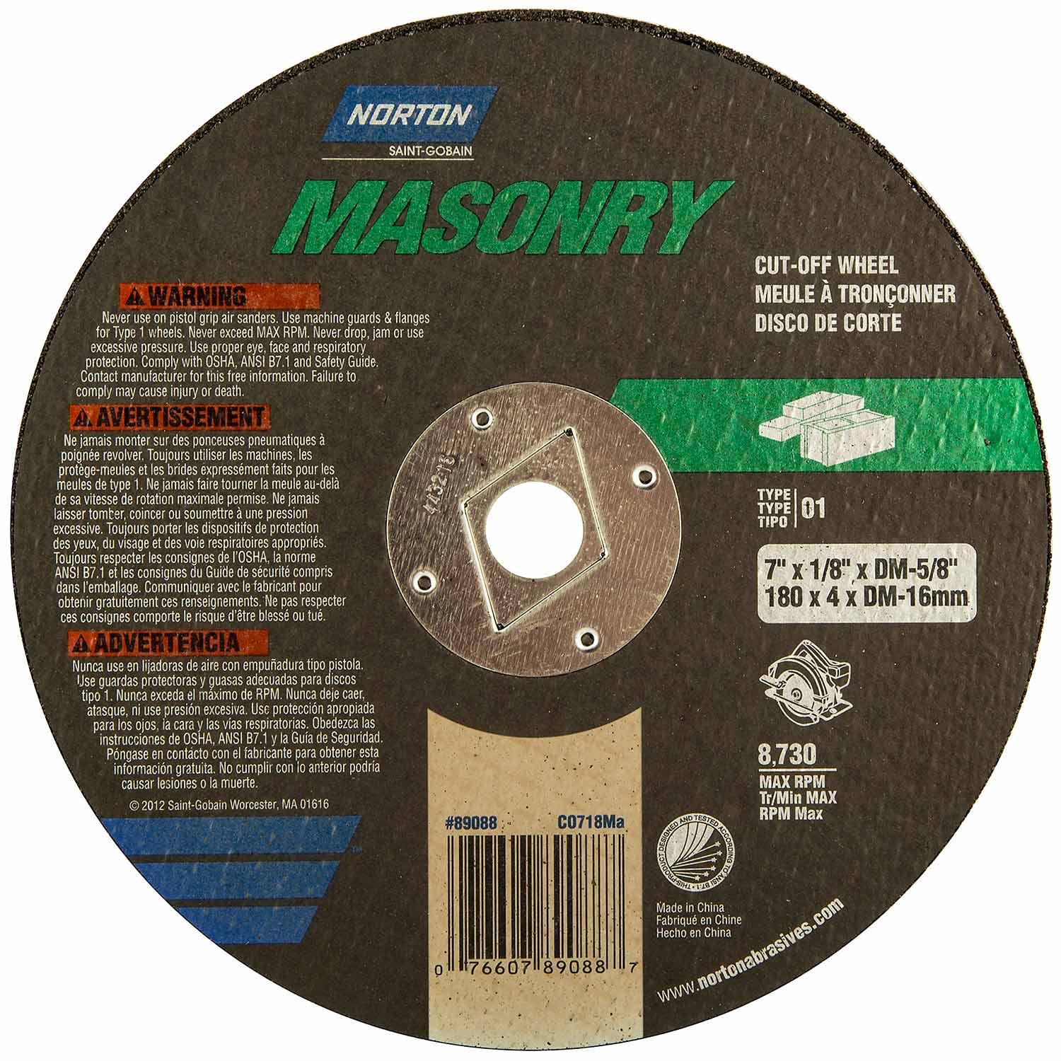 Meule à tronçonner scie circulaire 7x1/8x5/8 po DM bois S/C