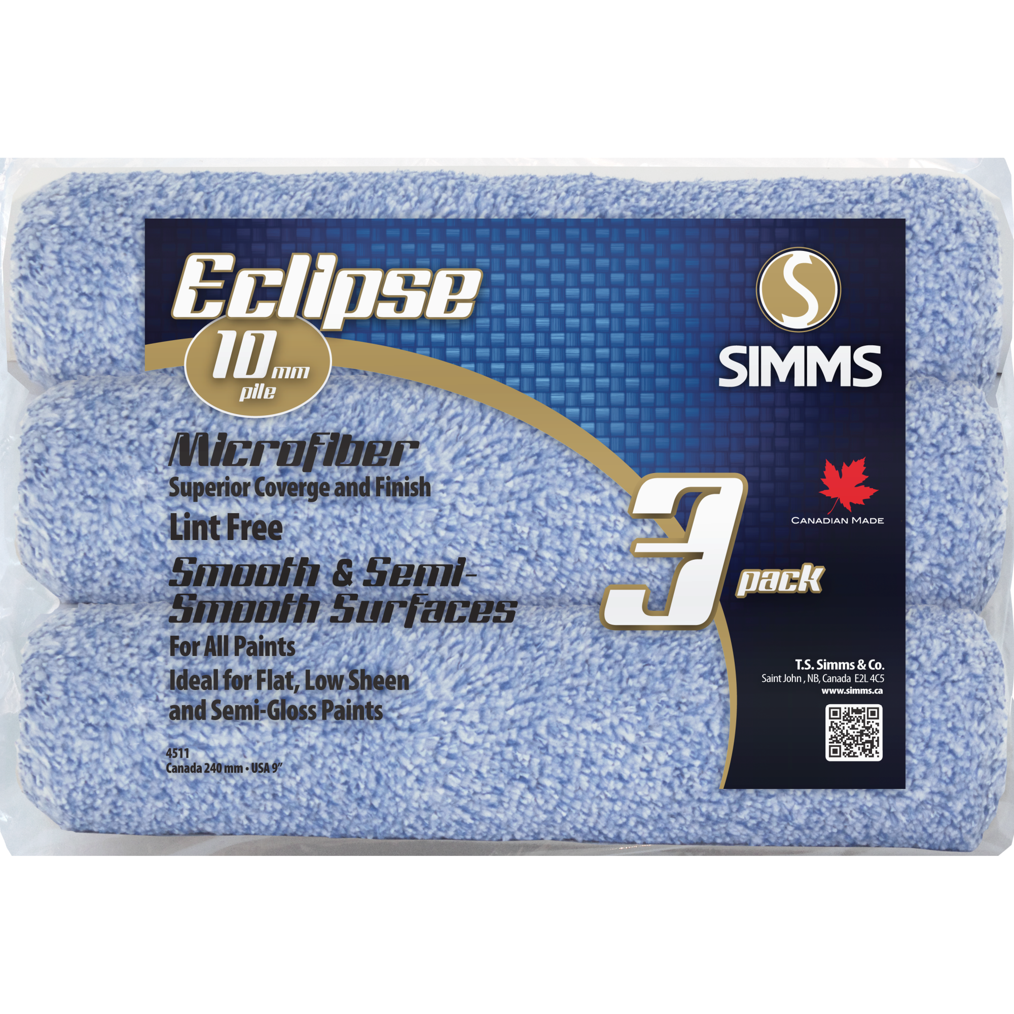 10 mm Eclipse Microfiber Roller-3/Pack