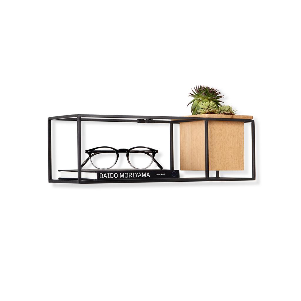 Cubist Small Black and Wood Wall Display