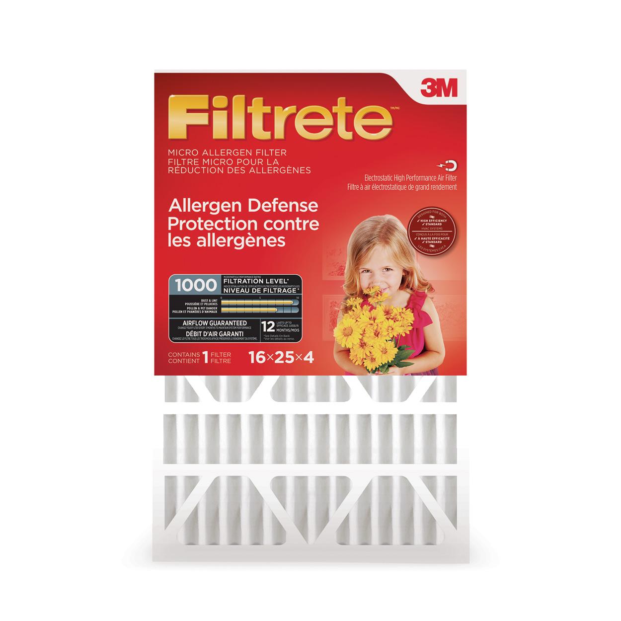 Filtre de réduction micro-allergènes Filtrete, 4 po 16 x 25