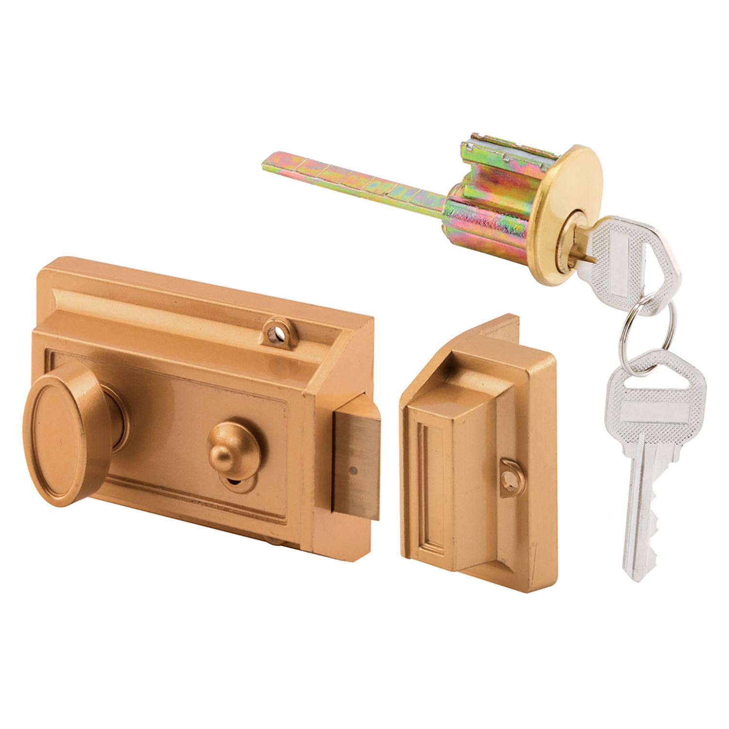 Night Latch & Locking Cylinder, Brass Painted Diecast
