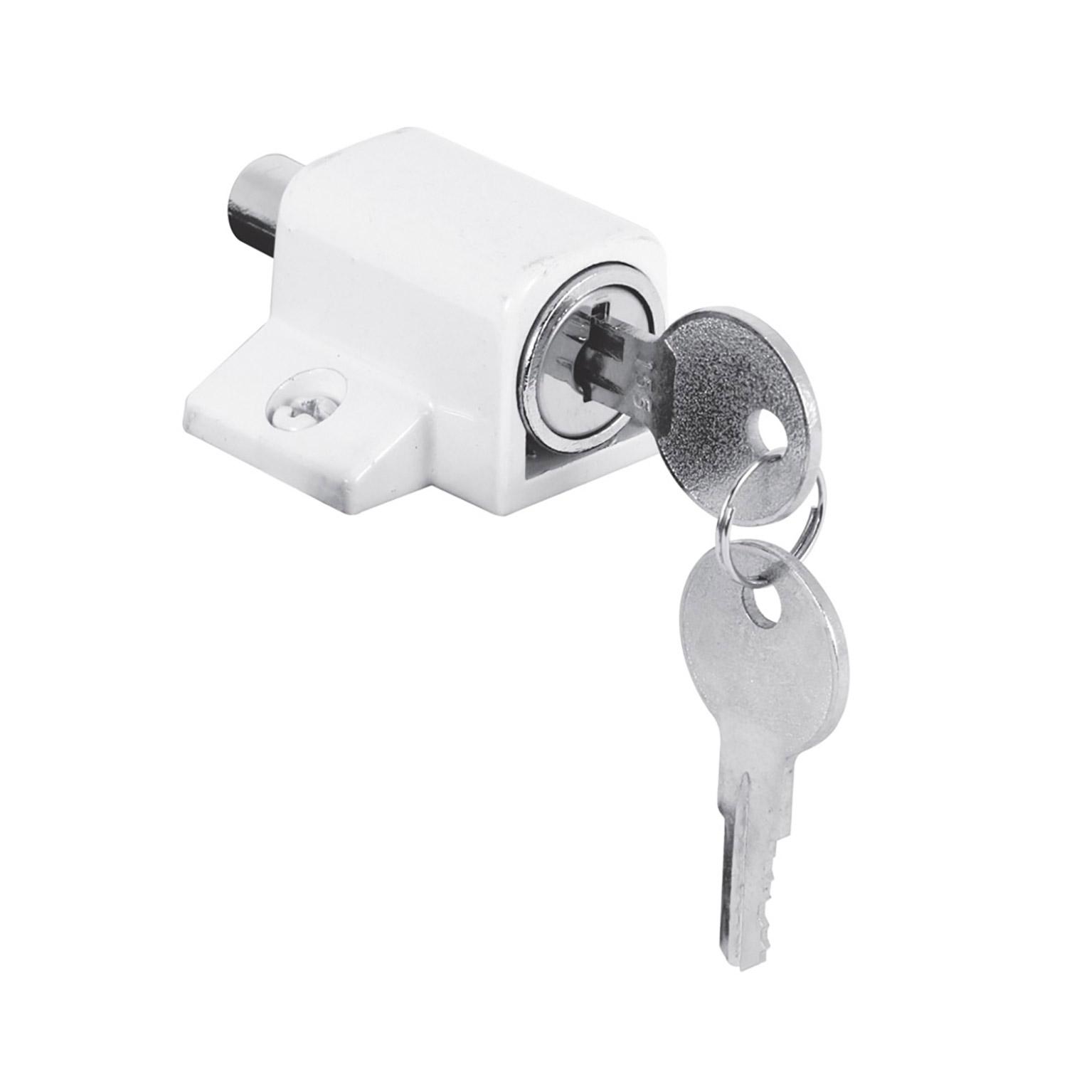 Sliding Door Keyed Lock, Push-In, White Finish