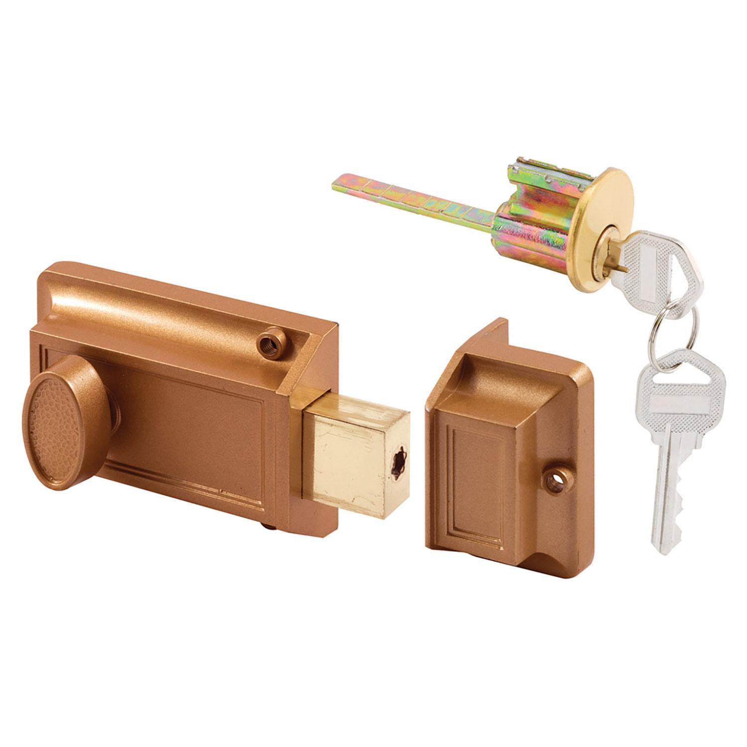 Single Cylinder Rim Deadlatch, Brass Painted Diecast