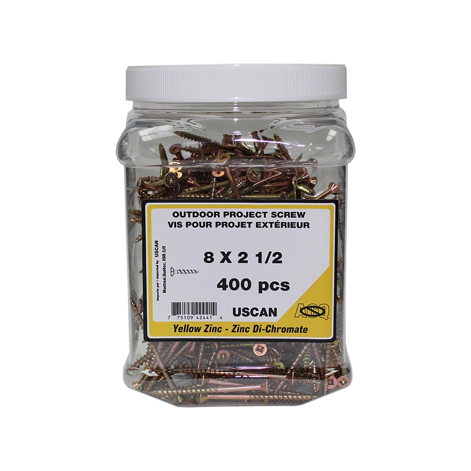 Vis tout usage N° 8 x 2 1/2 po zinc jaune, 400/pqt