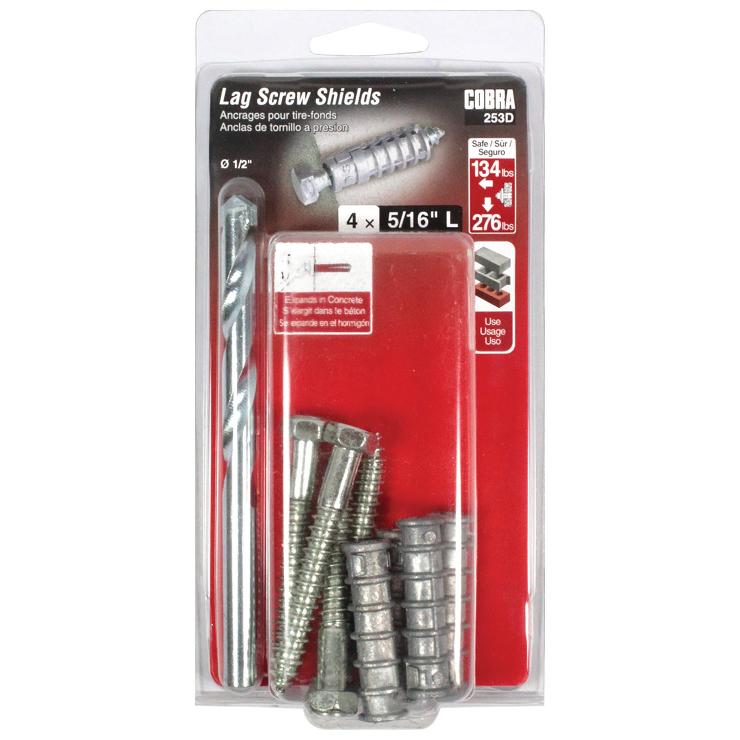 Lag Screw Shields 5/16" L + Lag Bolt-4/Pack