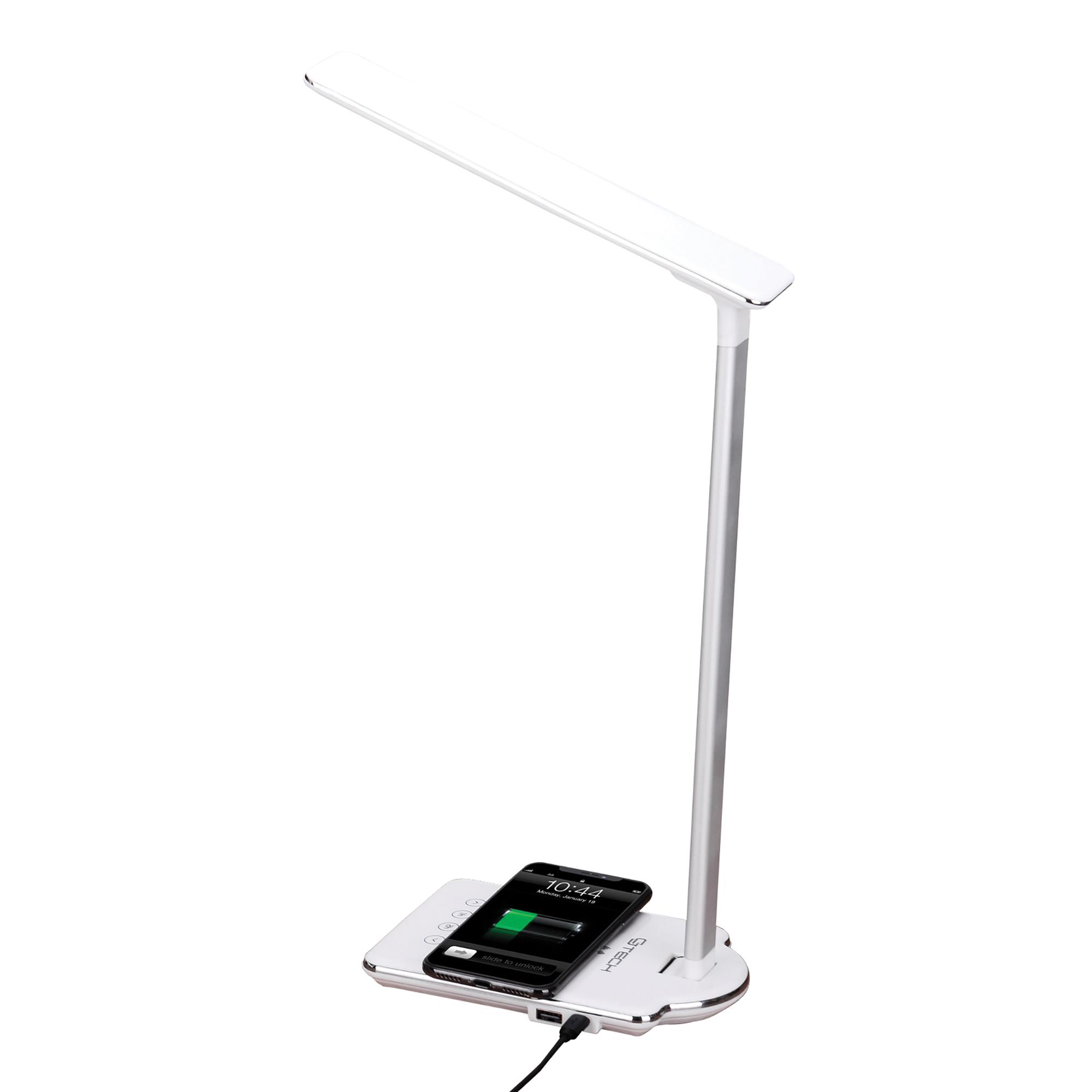 Lampe bureau DEL à recharge sans fil et câblé intégré blanc