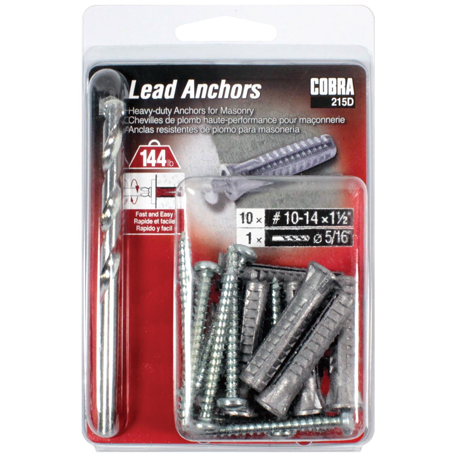 Lead Anchors #10-12-14 x 1-1/2" + Screws + Drill-10/Pack