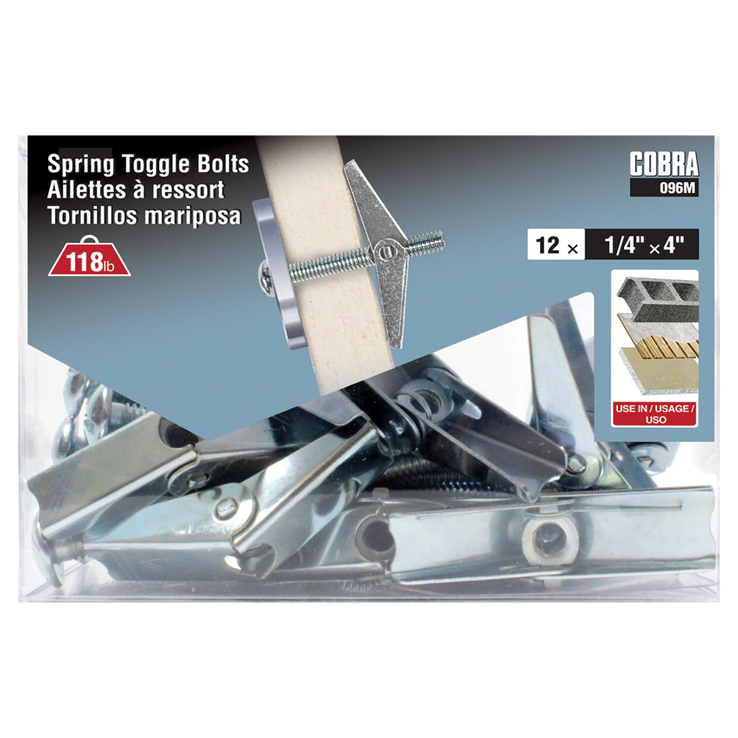 Spring Toggle Bolts 1/4" x 4"-12/Pack