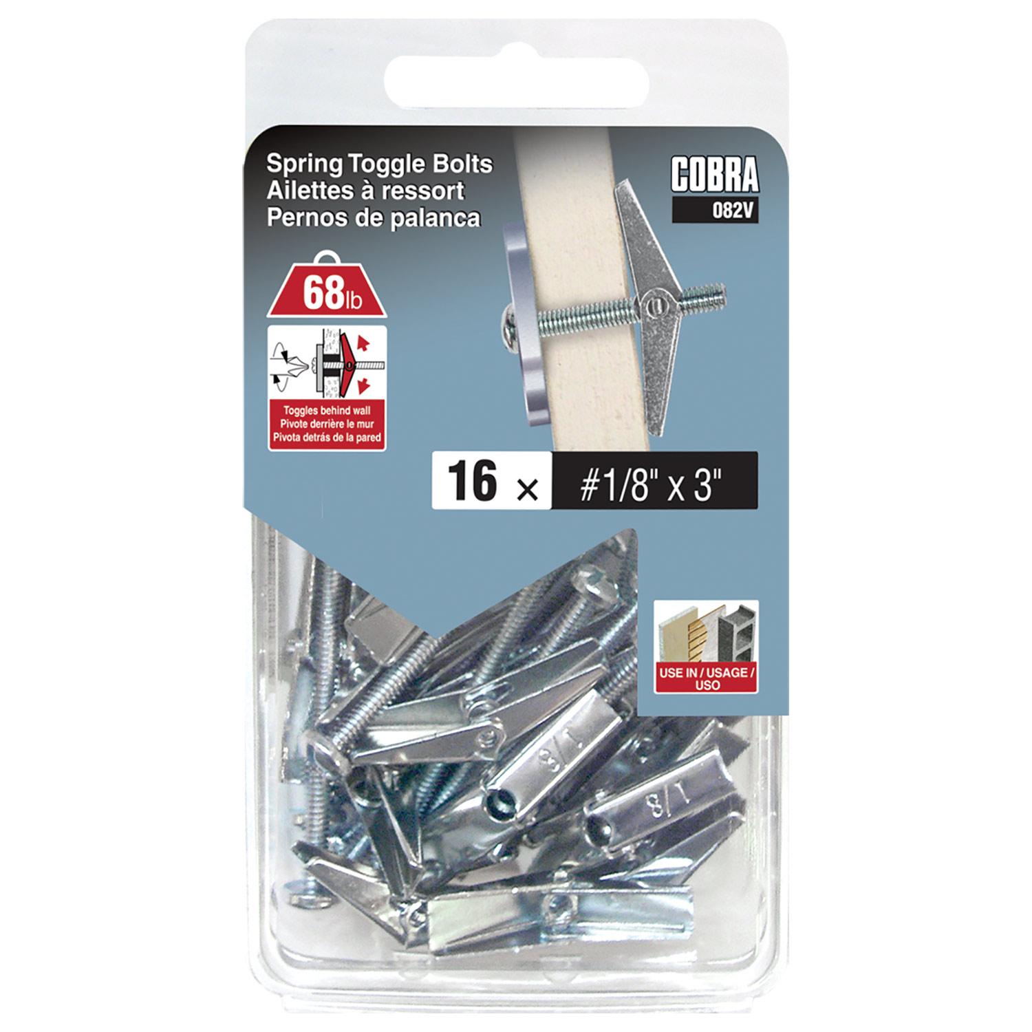 Spring Toggle Bolts 1/8" x 3"-16/Pack