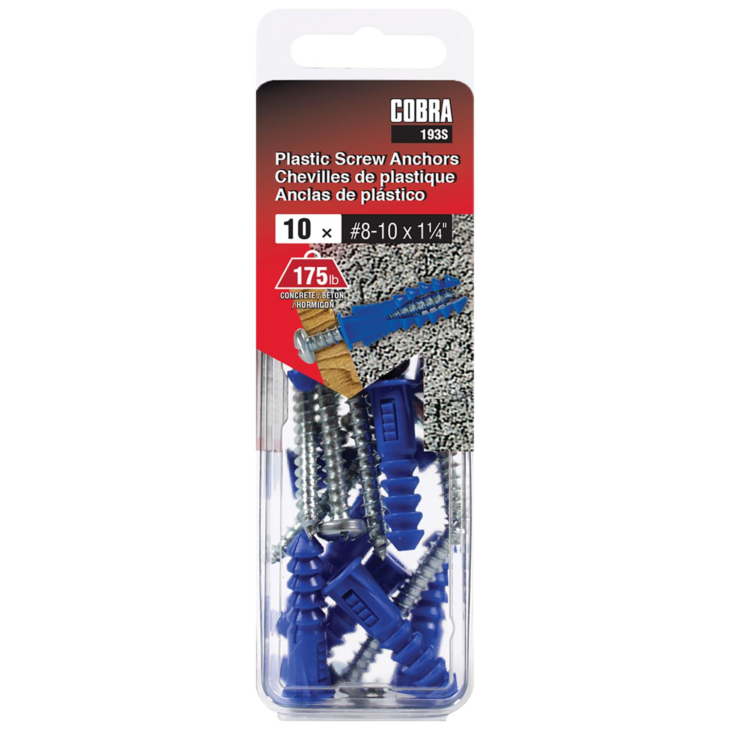 Plastic Anchors #8-10 x 1-1/4" + Screws-10/Pack