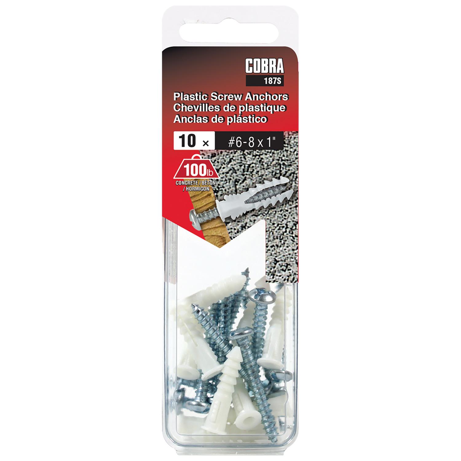 Plastic Anchors #6-8 x 1" + Screws-10/Pack