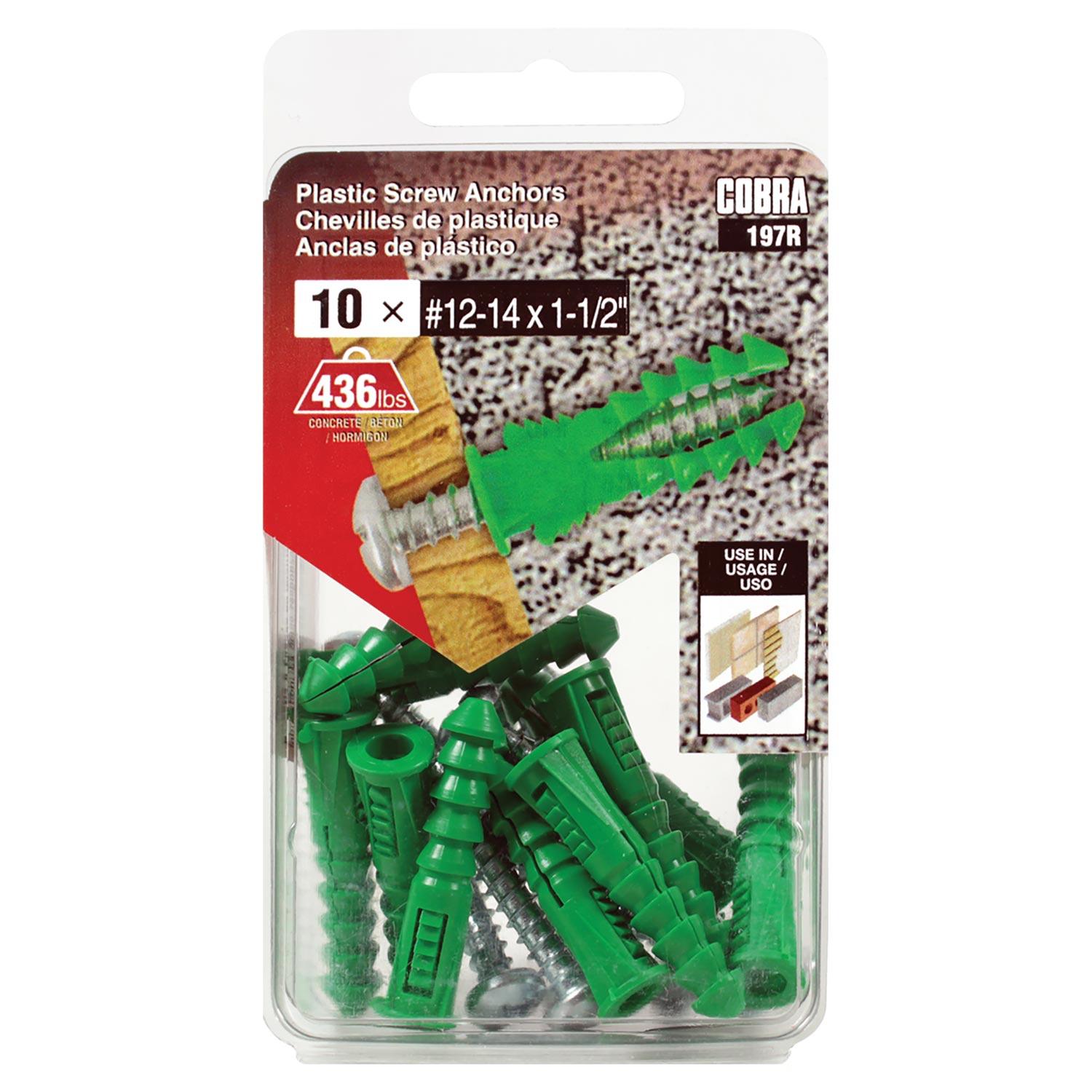 Plastic Anchors #12-14 x 1-1/2" + Screws-10/Pack