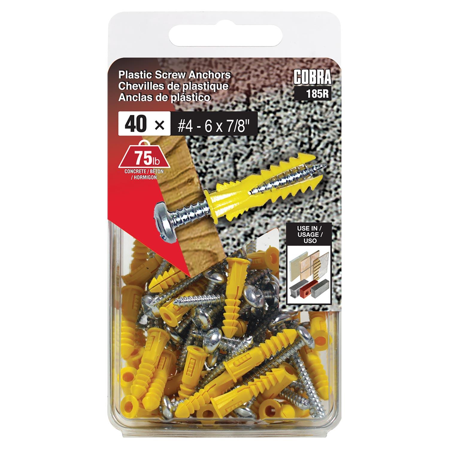 Plastic Anchors #4-6 x 7/8" + Screws-40/Pack