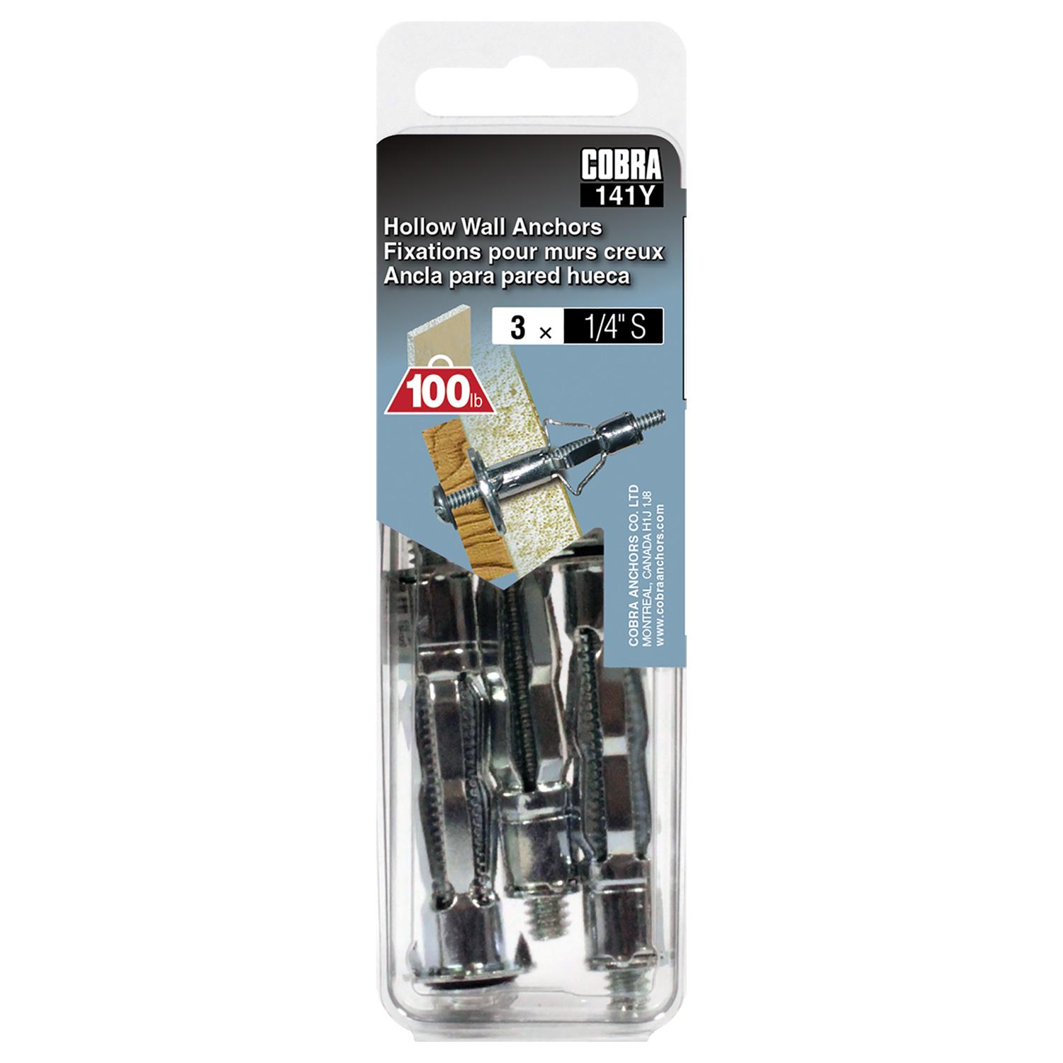 Hollow Wall Anchors 1/4" S-3/Pack