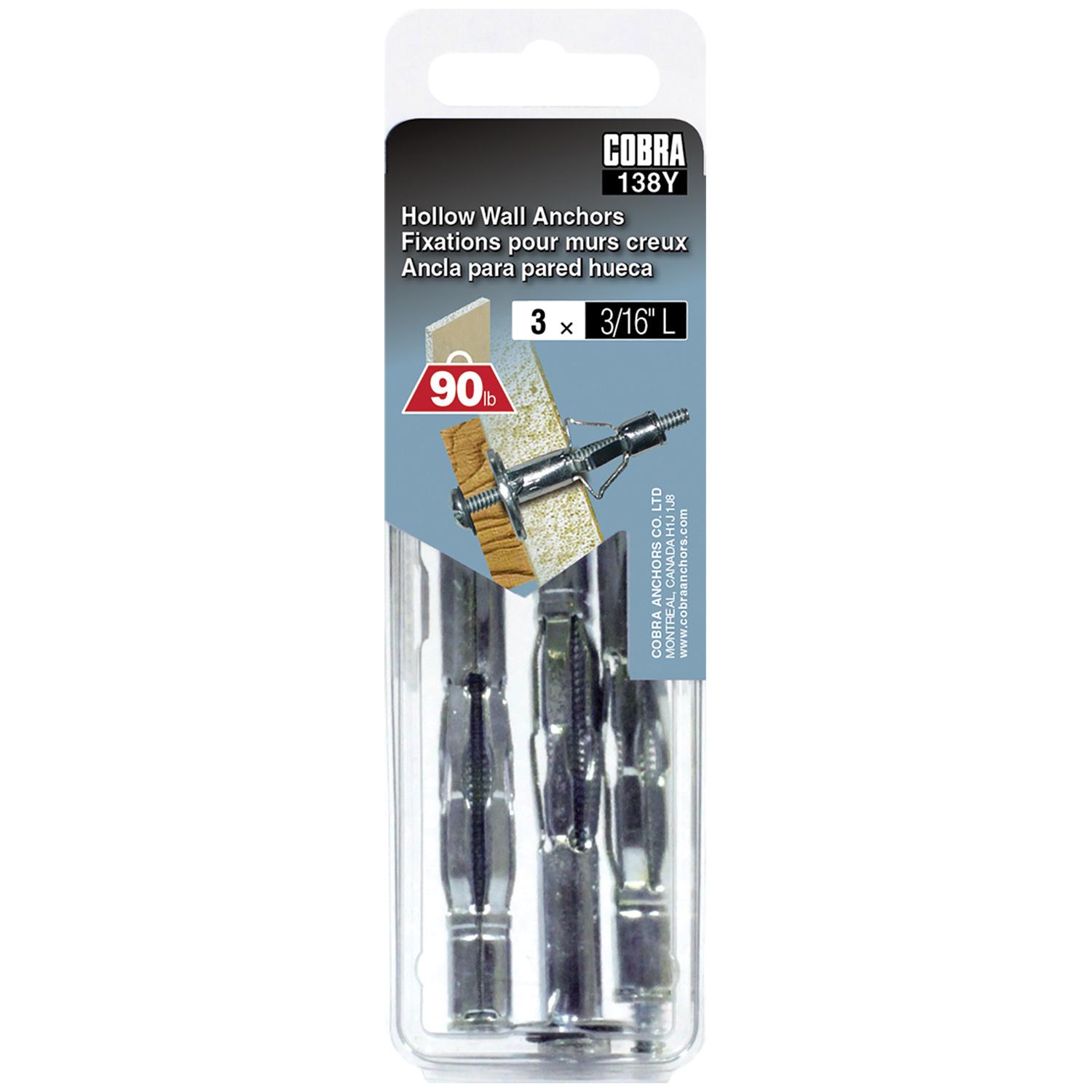 Hollow Wall Anchors 3/16" L-3/Pack