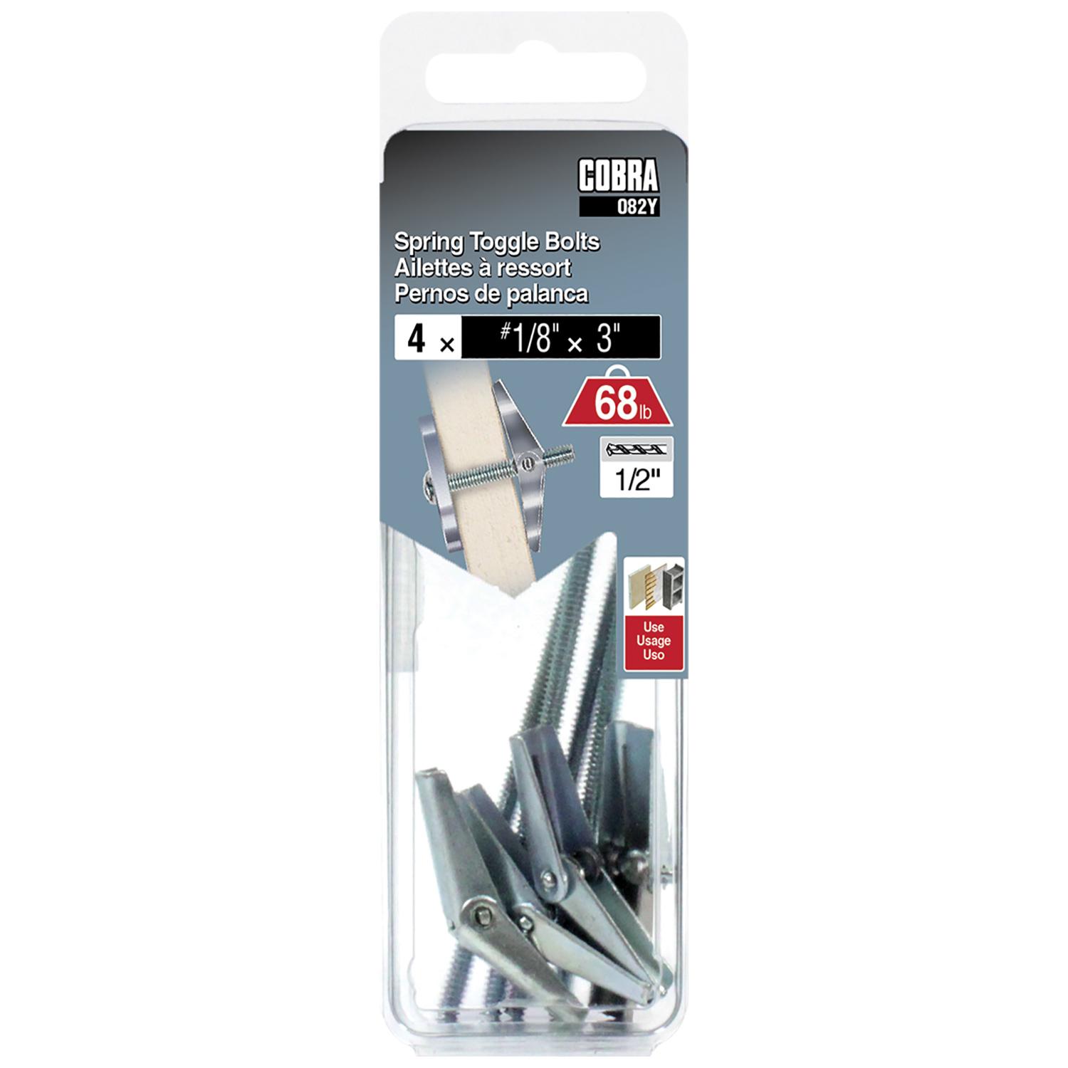 Spring Toggle Bolts 1/8" x 3"-4/Pack