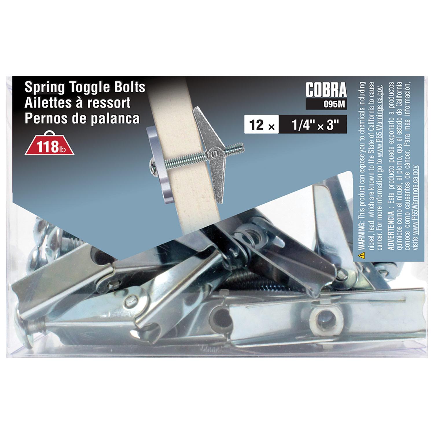 Spring Toggle Bolts 1/4" x 3"-12/Pack