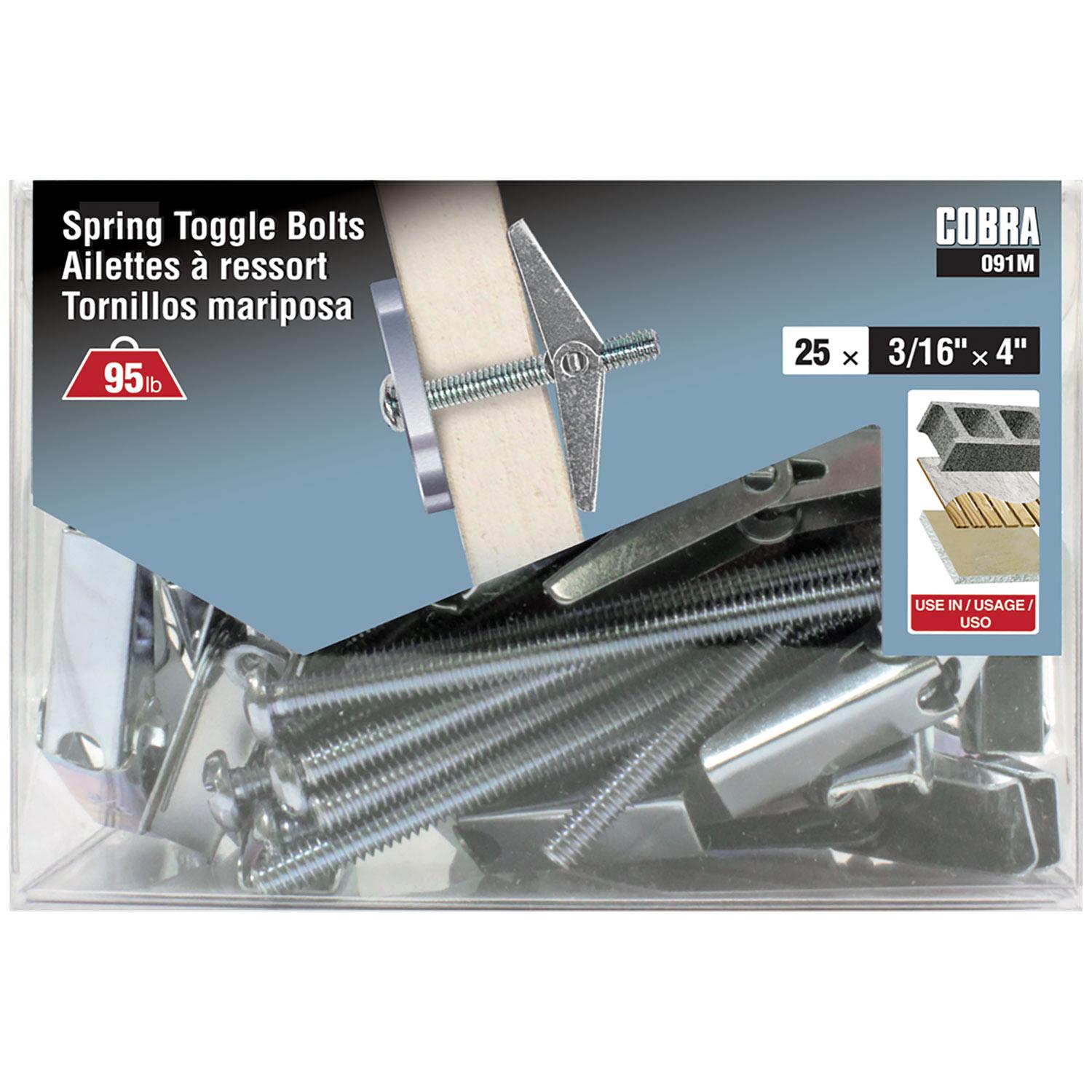 Spring Toggle Bolts 3/16" x 4"-25/Pack