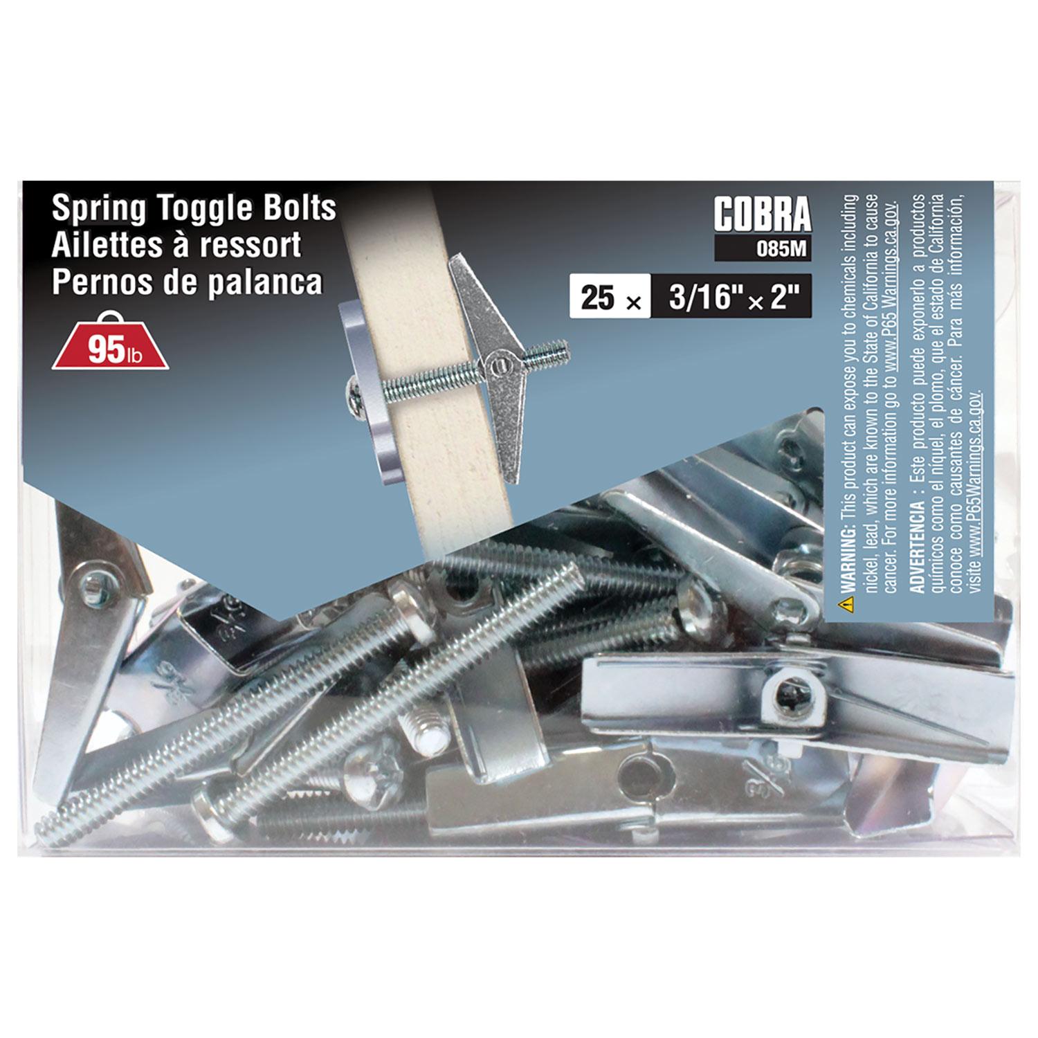Spring Toggle Bolts 3/16" x 2"-25/Pack
