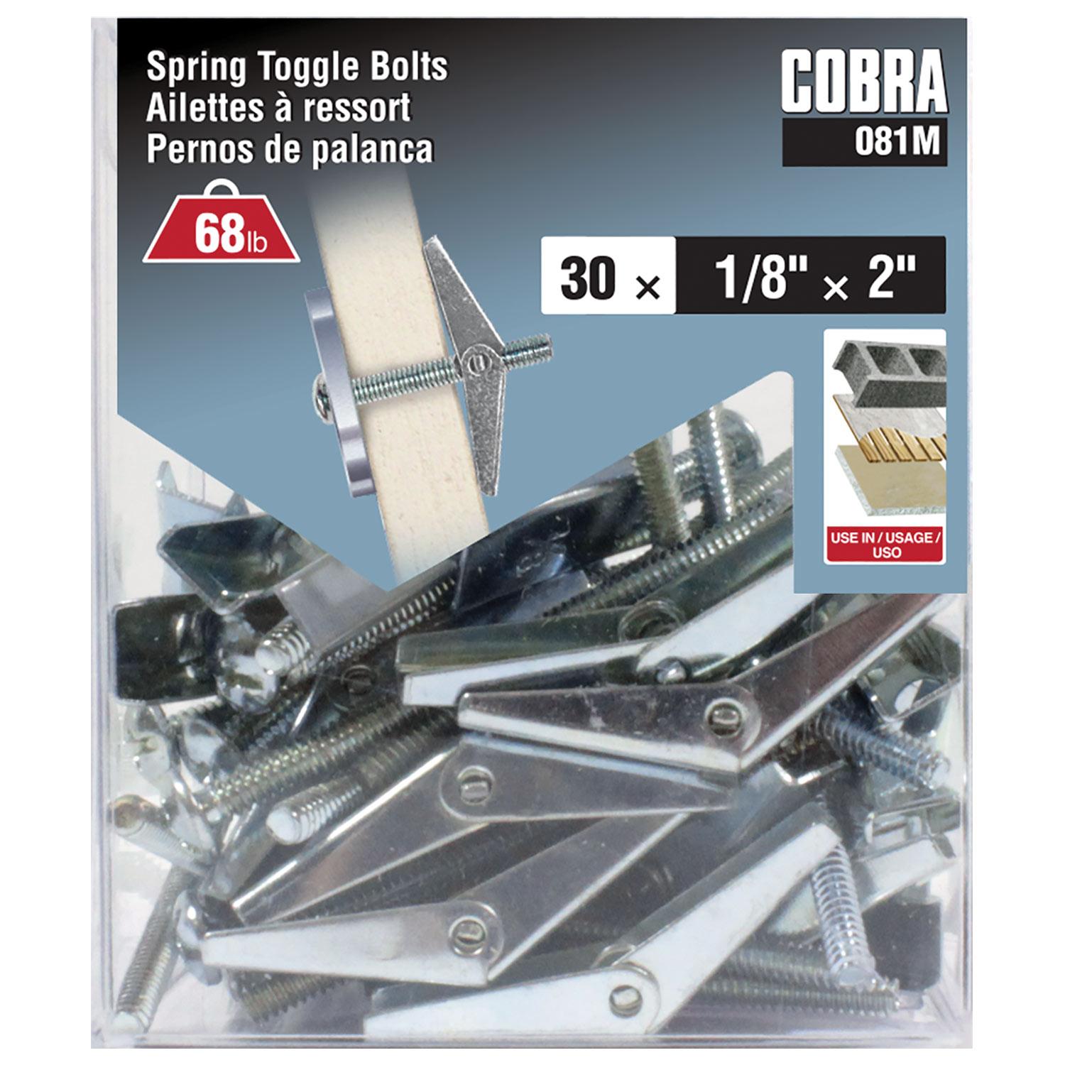 Spring Toggle Bolts 1/8" x 2"-30/Pack
