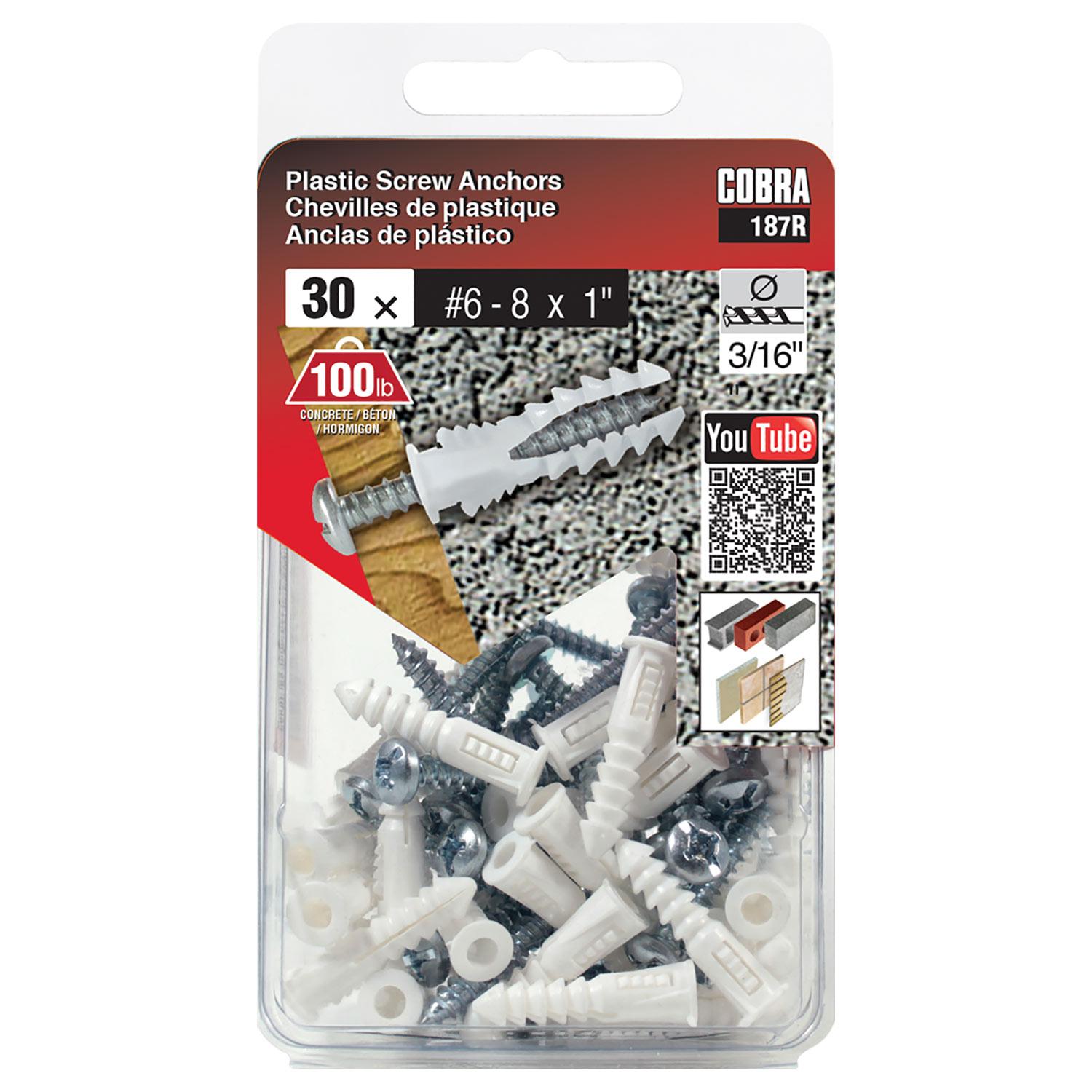 Plastic Anchors #6-8 x 1" + Screws-30/Pack