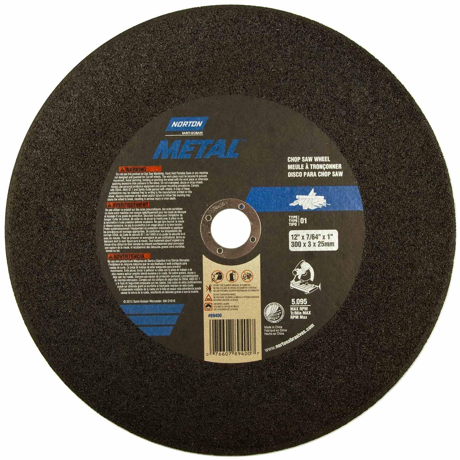 Meule tronçonner 12 x 7/64 x 1 po Ty1 métal renforcé A/O