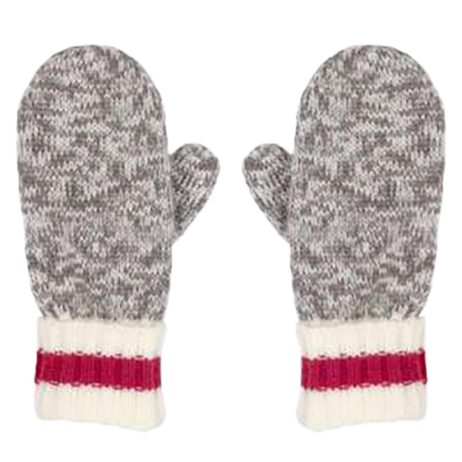 Grey Red And White Knit Mitts