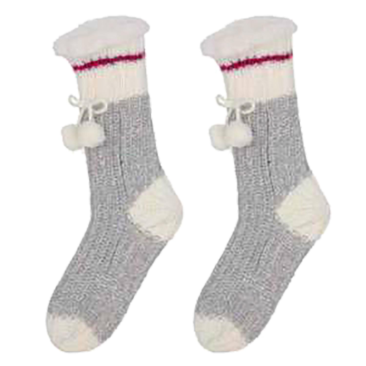 Grey Pink And White Knit Socks