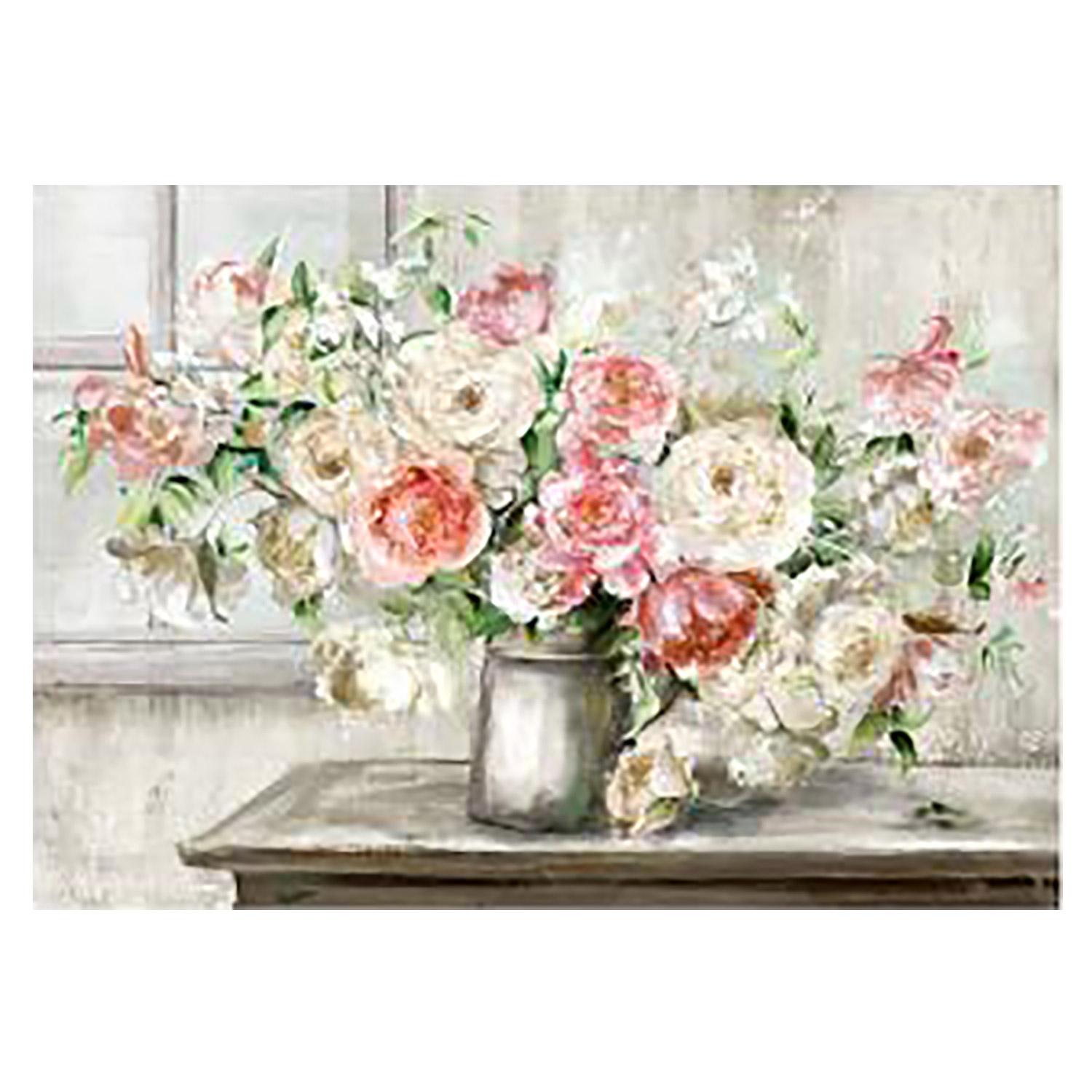 36" x 24" White And Pink Flowers Vase Canvas Art