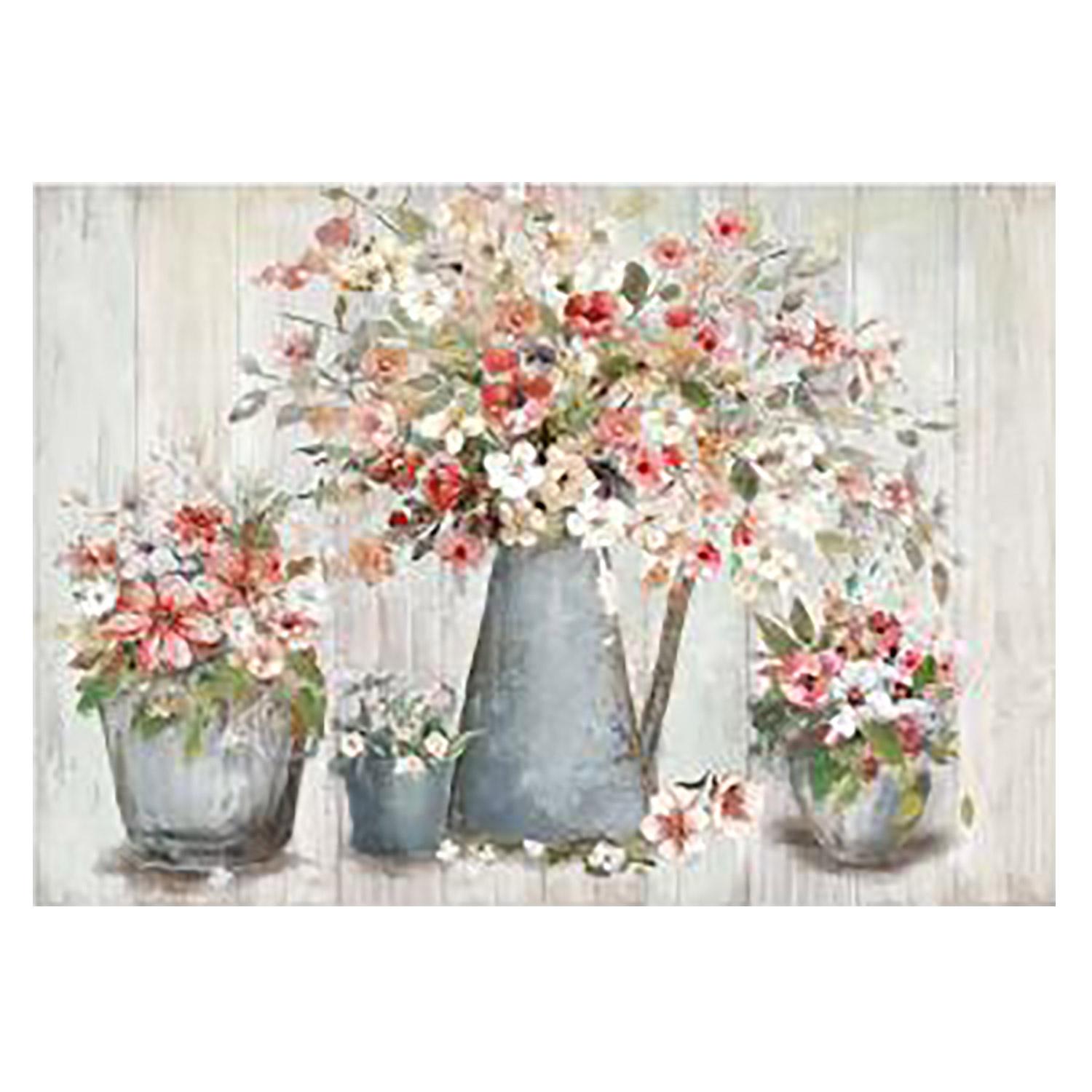 36" x 24" White And Pink Flowers Vases Canvas Art