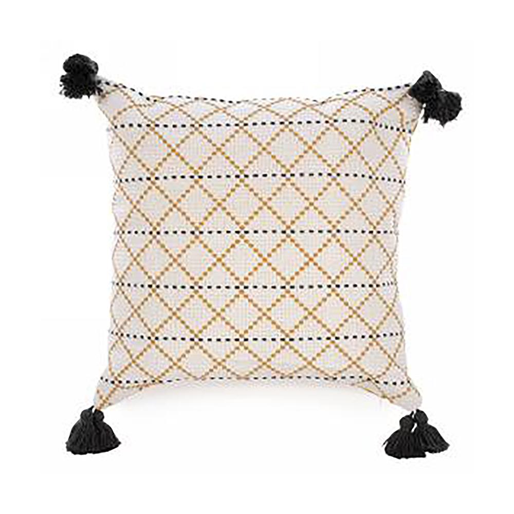 Coussin 17 x 17 po moutarde et gris