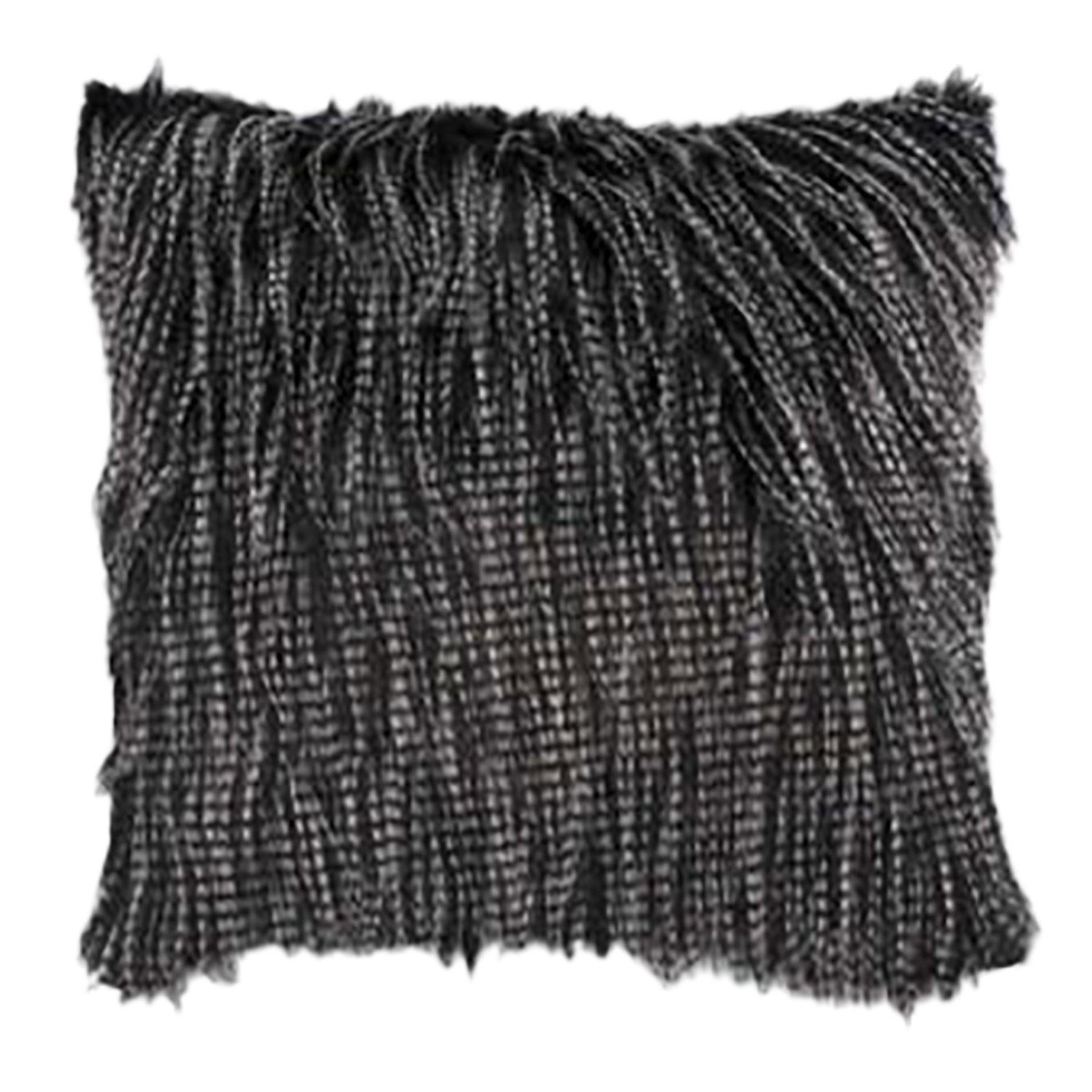 17" x 17" Long Faux Hair Black And White Cushion