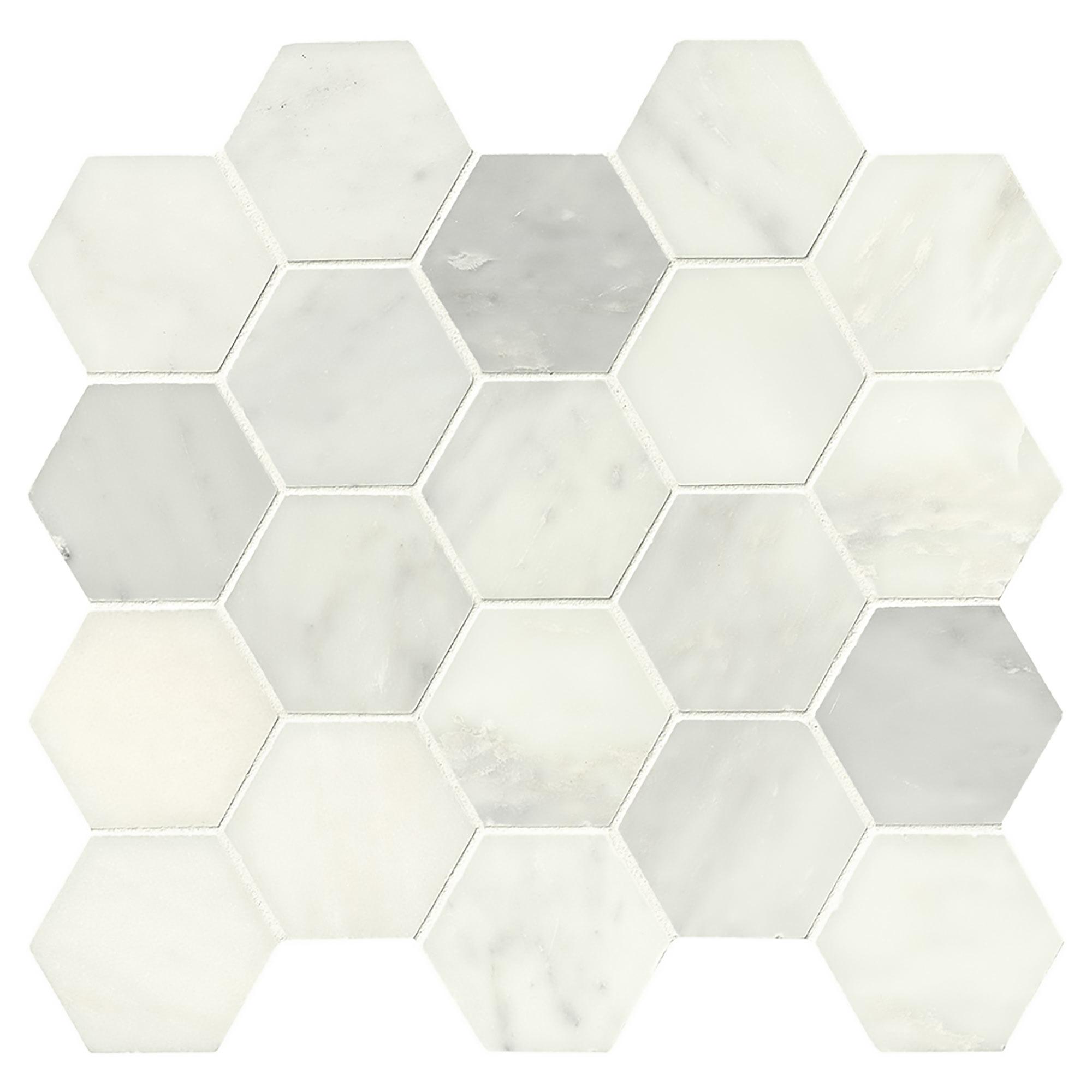 Tuile mosaïque marbre hexagonale polie 3 po blanc Greecian