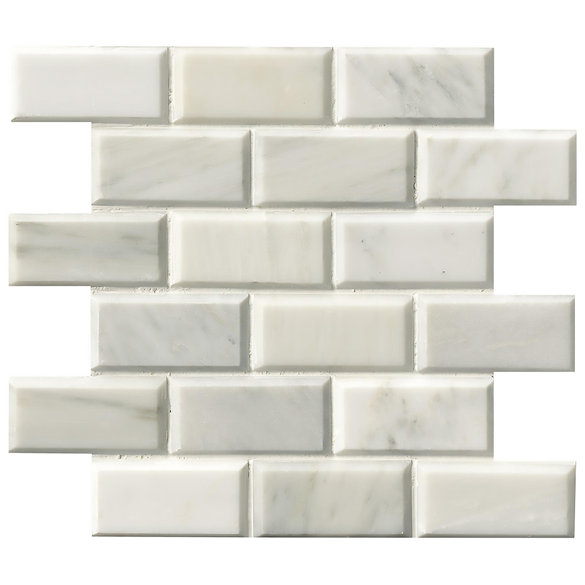 Tuile mosaïque marbre biseautée polie 2x4 po blanc Greecian