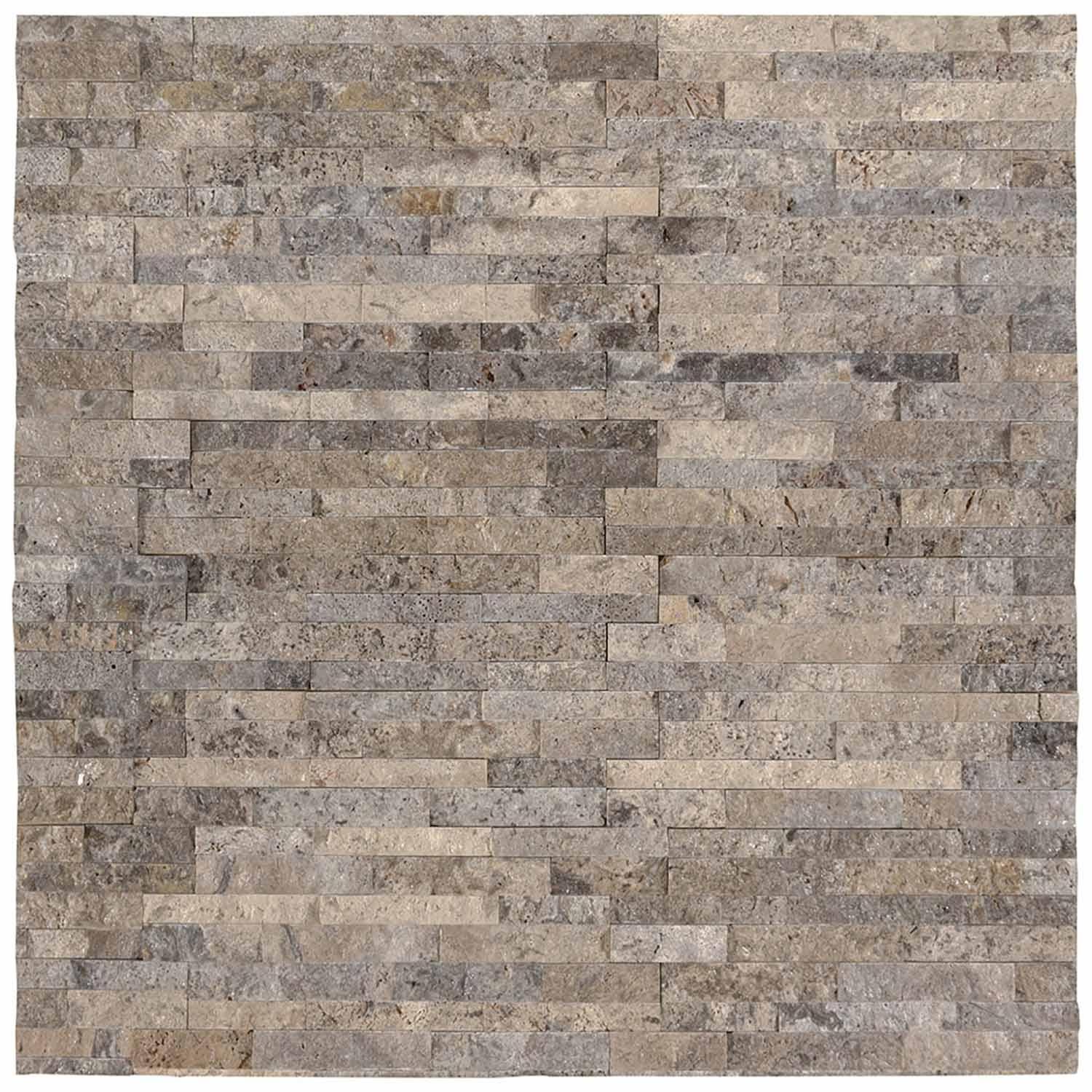 Tuile murale travertin naturel mini-panneau longeron argent