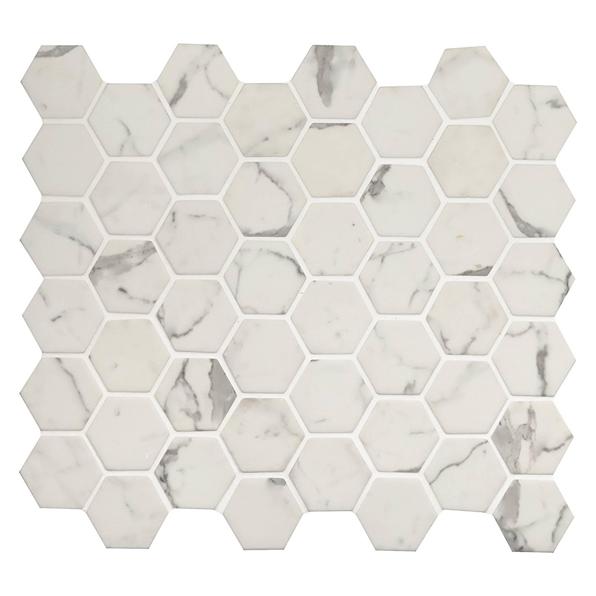 Tuile de mosaïque de verre hexagonale Celano Statuario 14.7