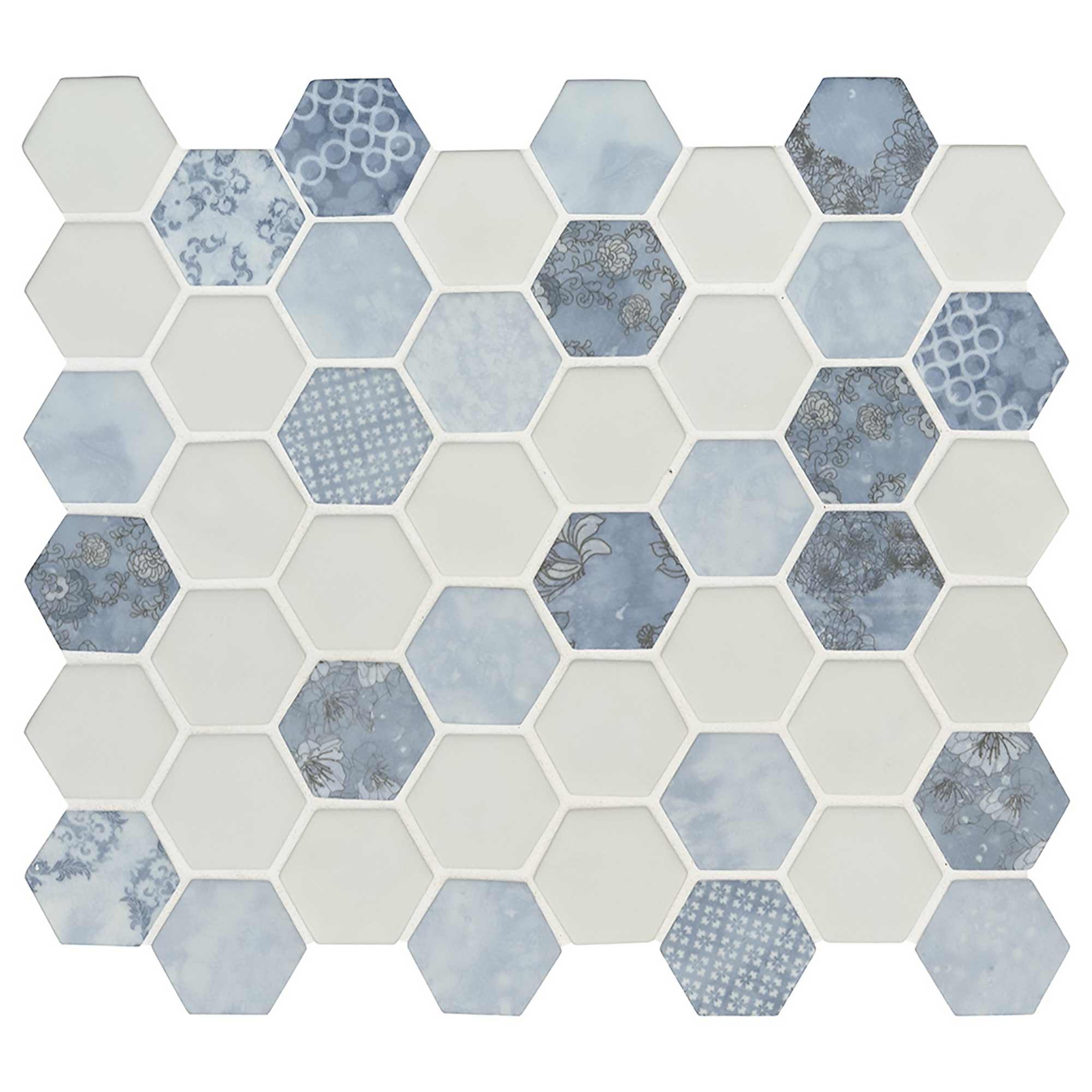 Tuile en mosaïque de verre hexagonale Vista Azul14.7 pi3/bte
