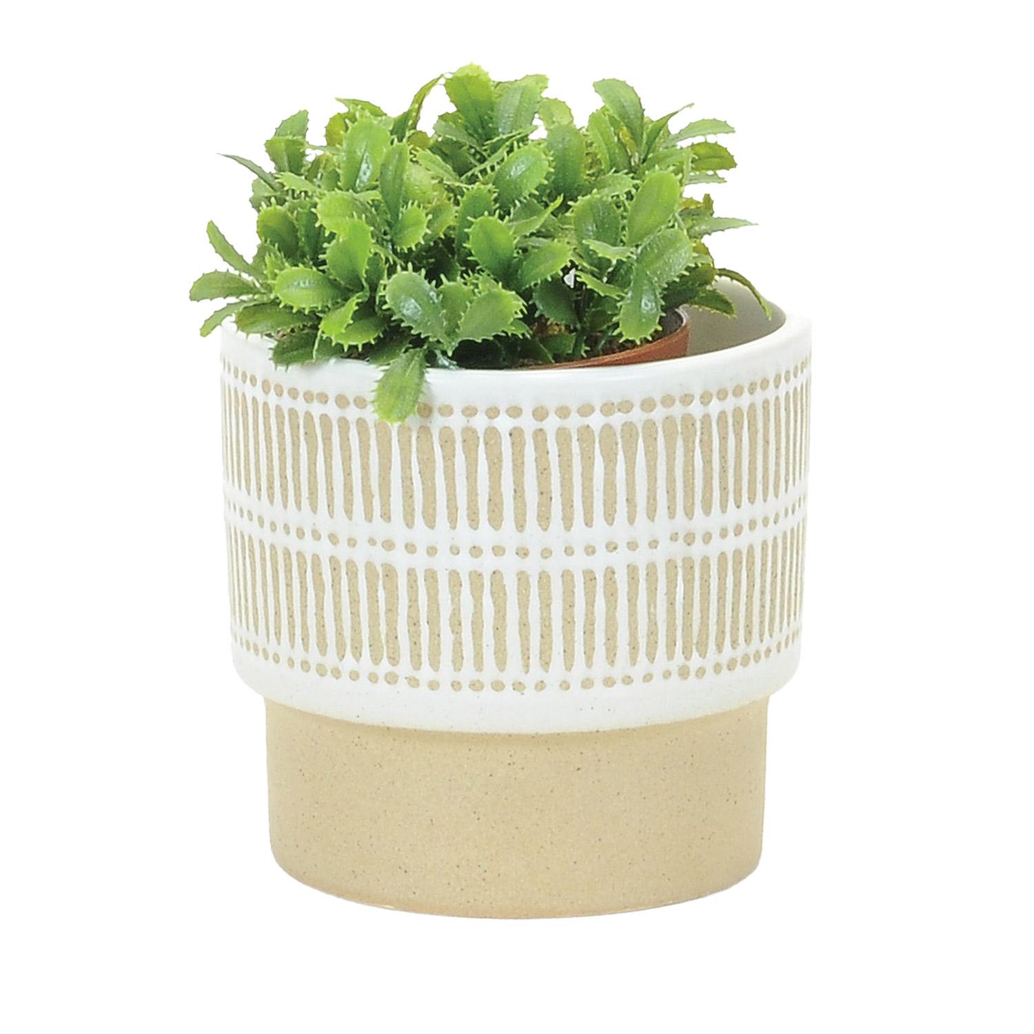 Pot décoratif moyen beige et blanc