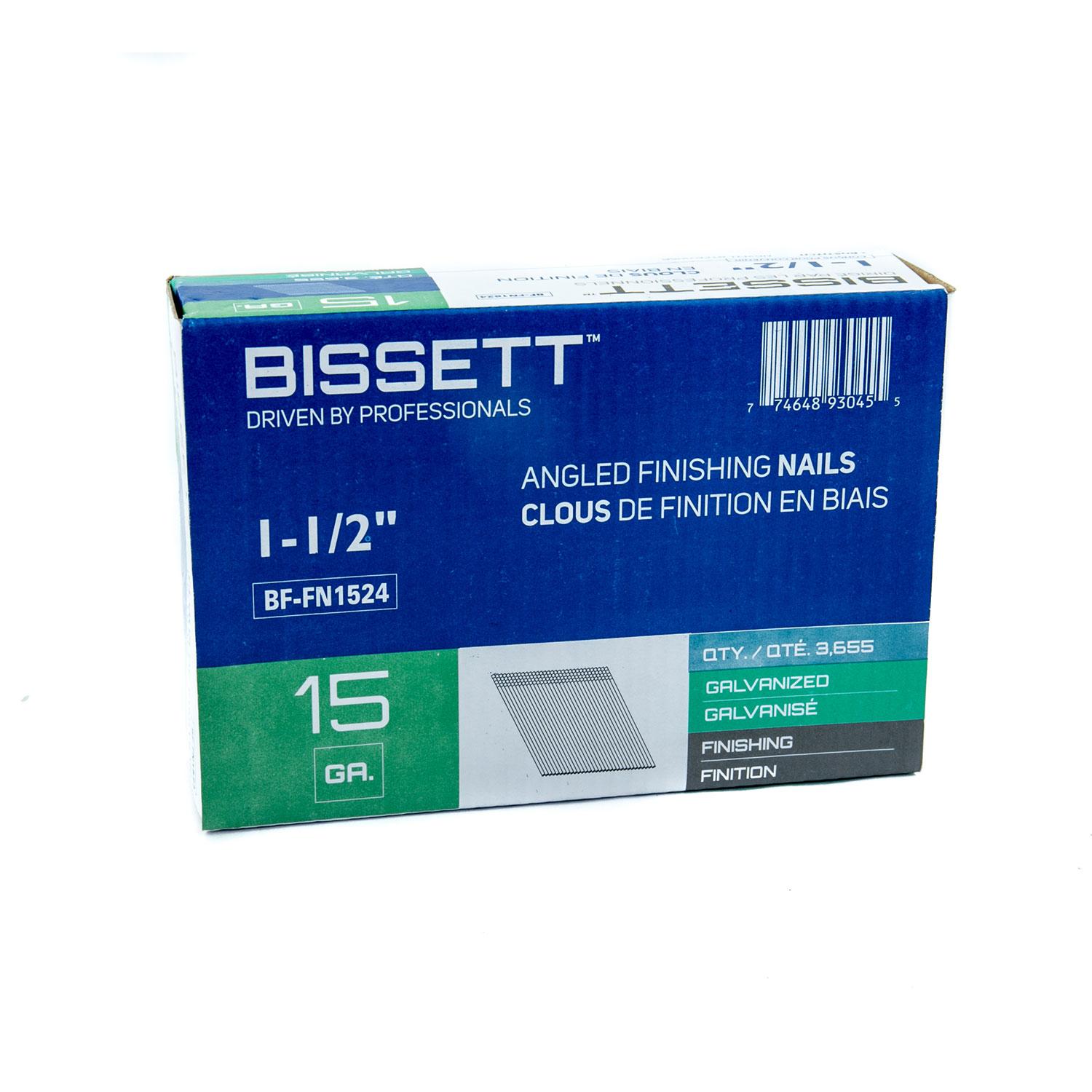 1-1/2" 15G Electro-Galvanized Angled Finishing Nails- 3655/