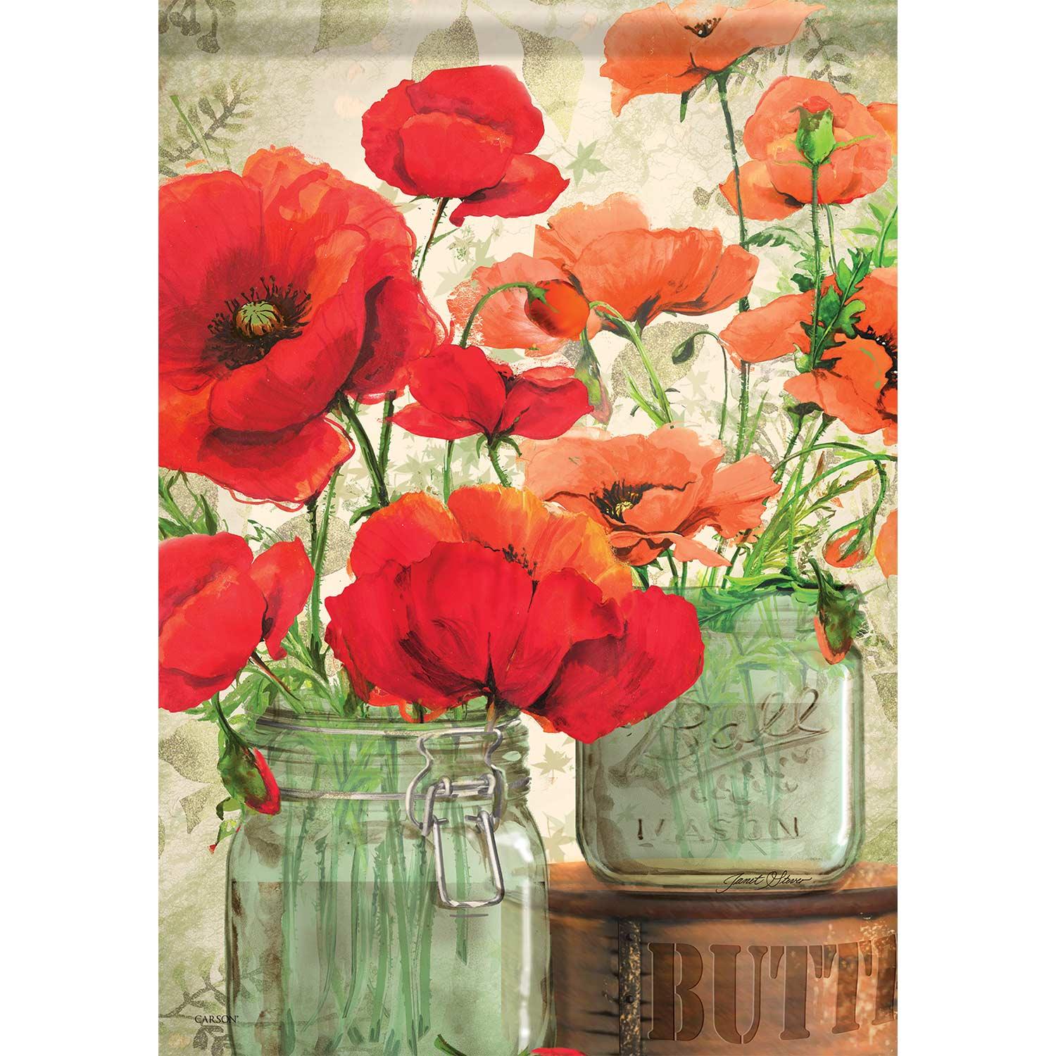 Spring Garden Flag Mason Jar Poppies