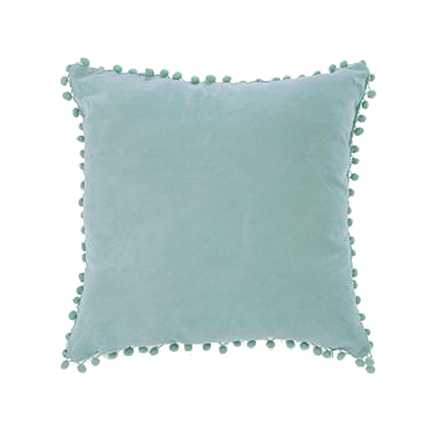 Coussin 17 x 17 po Pompon Aqua