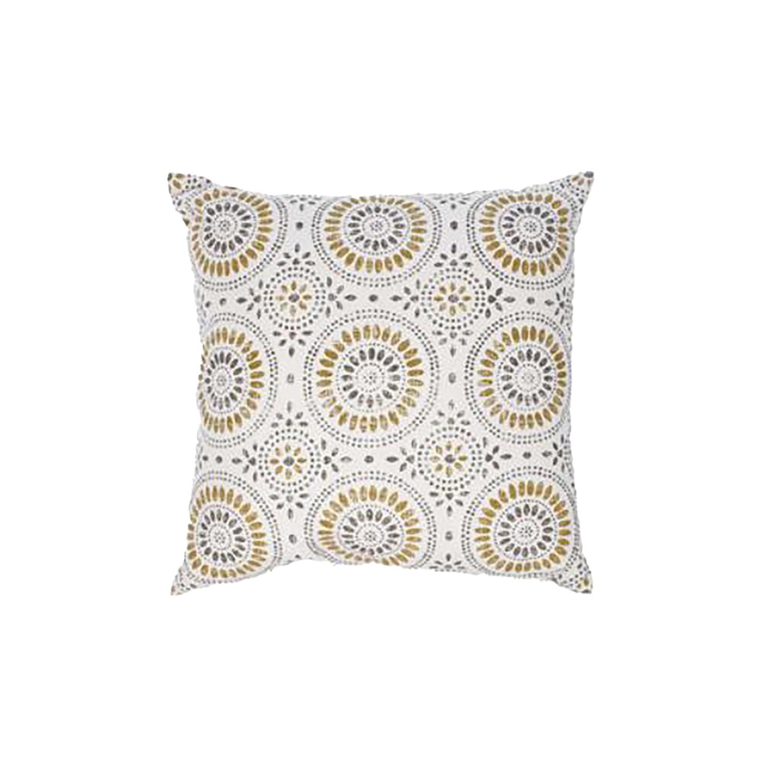 Coussin Motif 17 x 17 po moutarde et gris