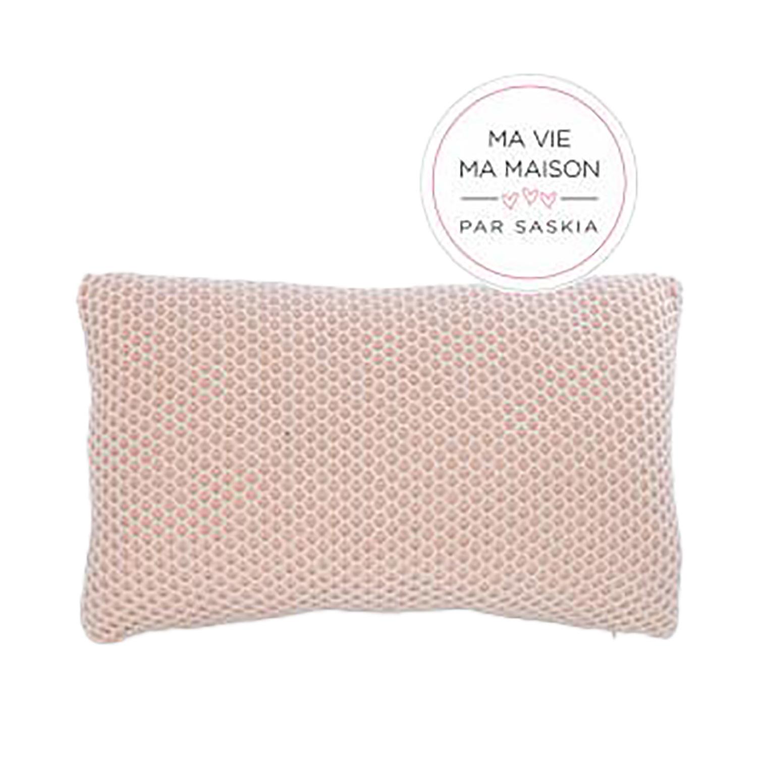 Coussin en tricot tissé 19 x 12 po rose et blanc