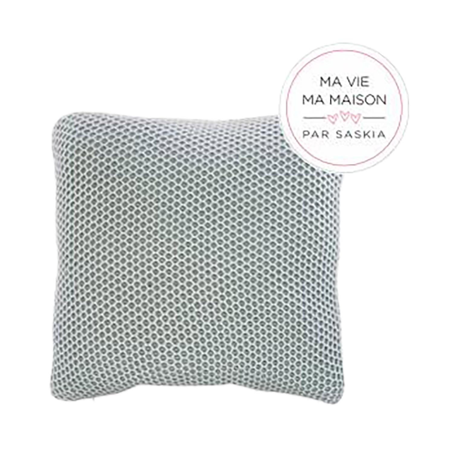 Coussin en tricot tissé 18 x 18 po vert et blanc