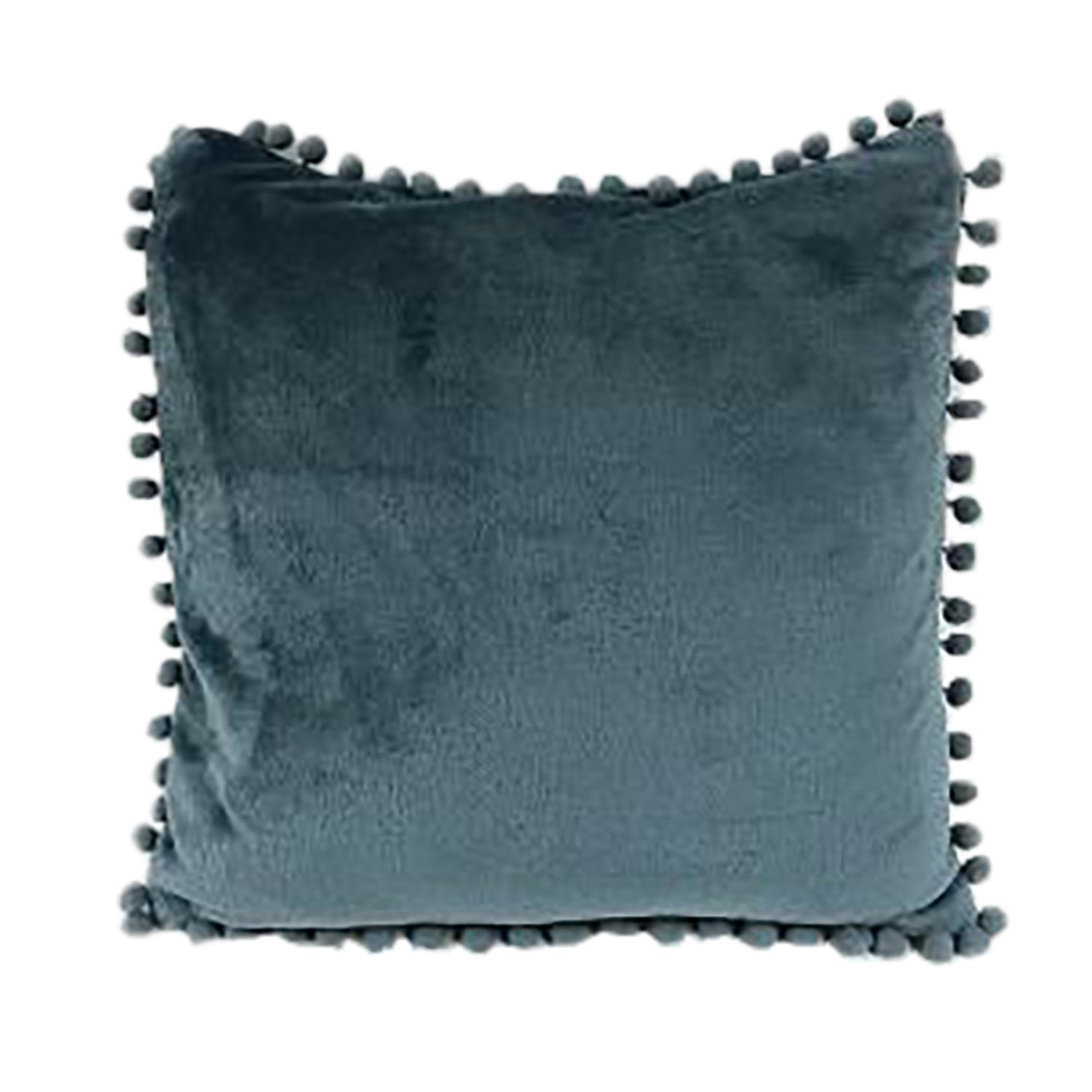 Coussin Pompon 17 x 17 po sarcelle