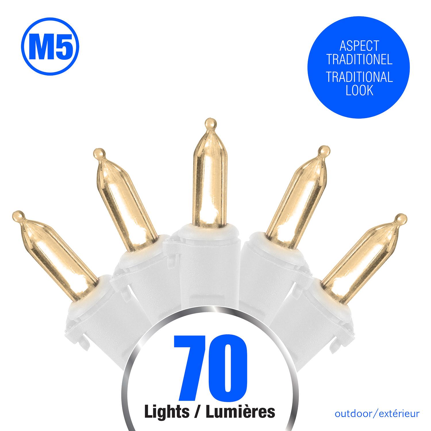 M5 LED Smooth Light Set White Cord with 70 Warm White Lights