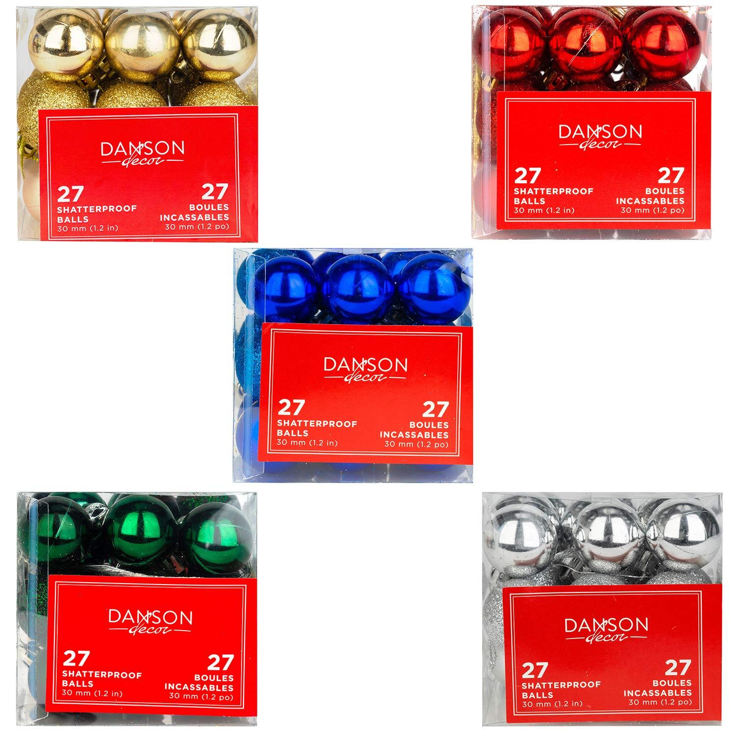 Shatterproof Ornaments Assorted Solid Colors 30mm-27/Pack