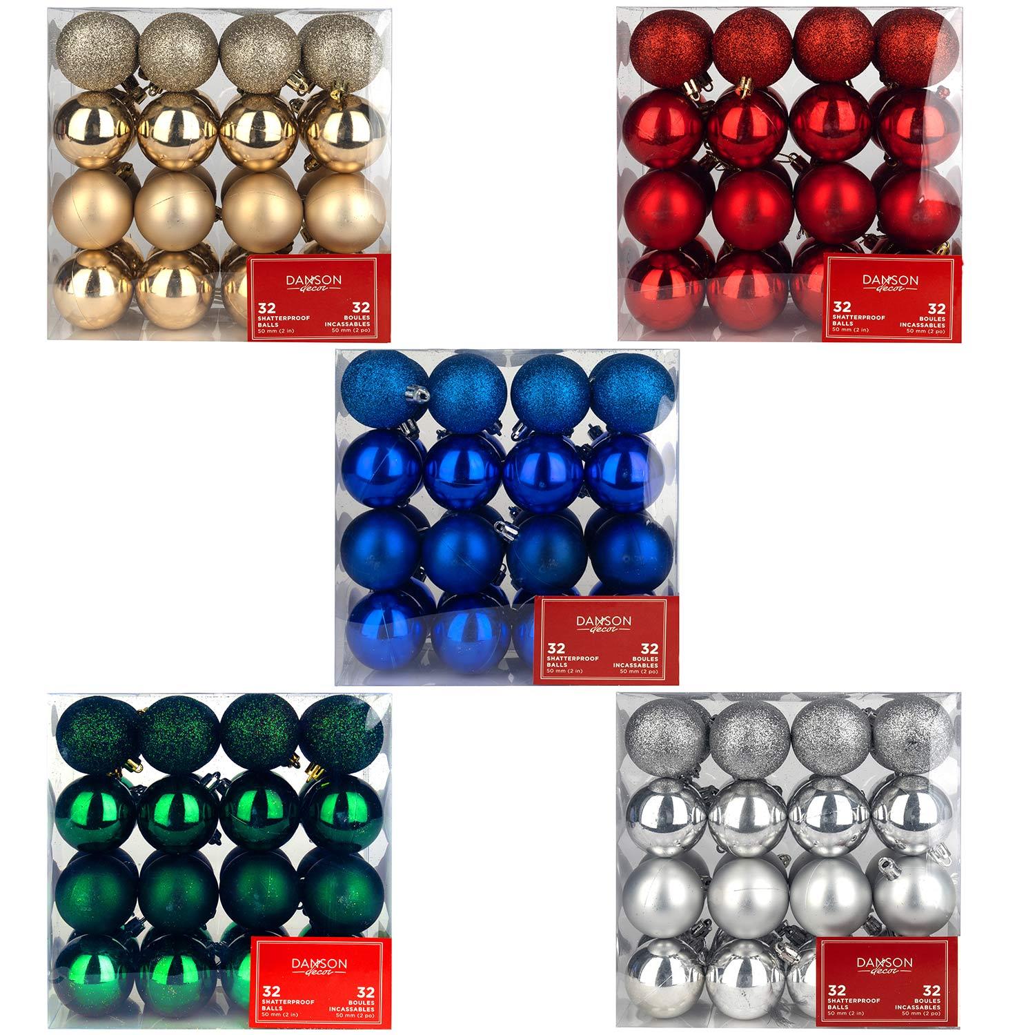 Shatterproof Ornaments Assorted Solid Colors 50mm-32/Pack