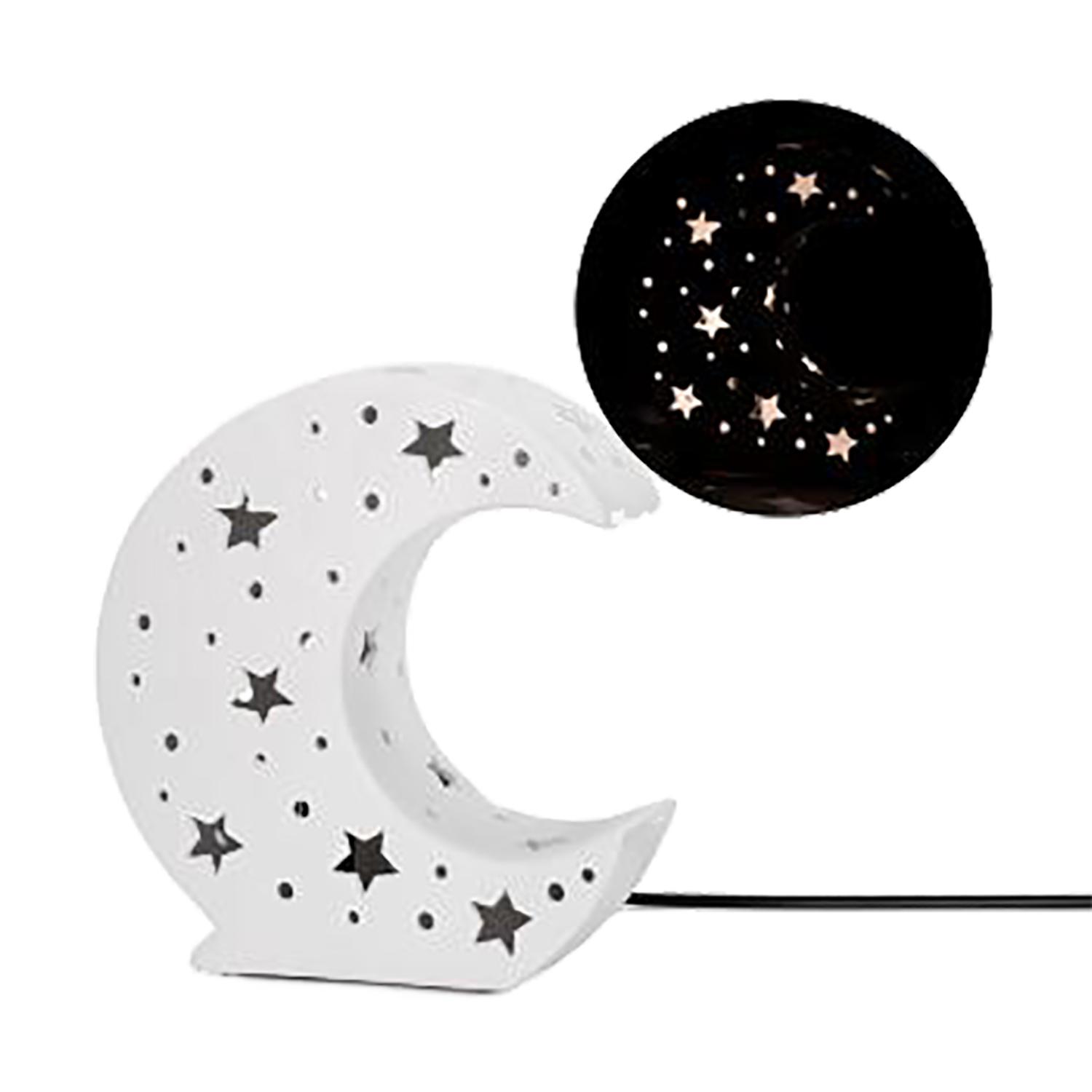 White Moon Shaped Lamp With Stars