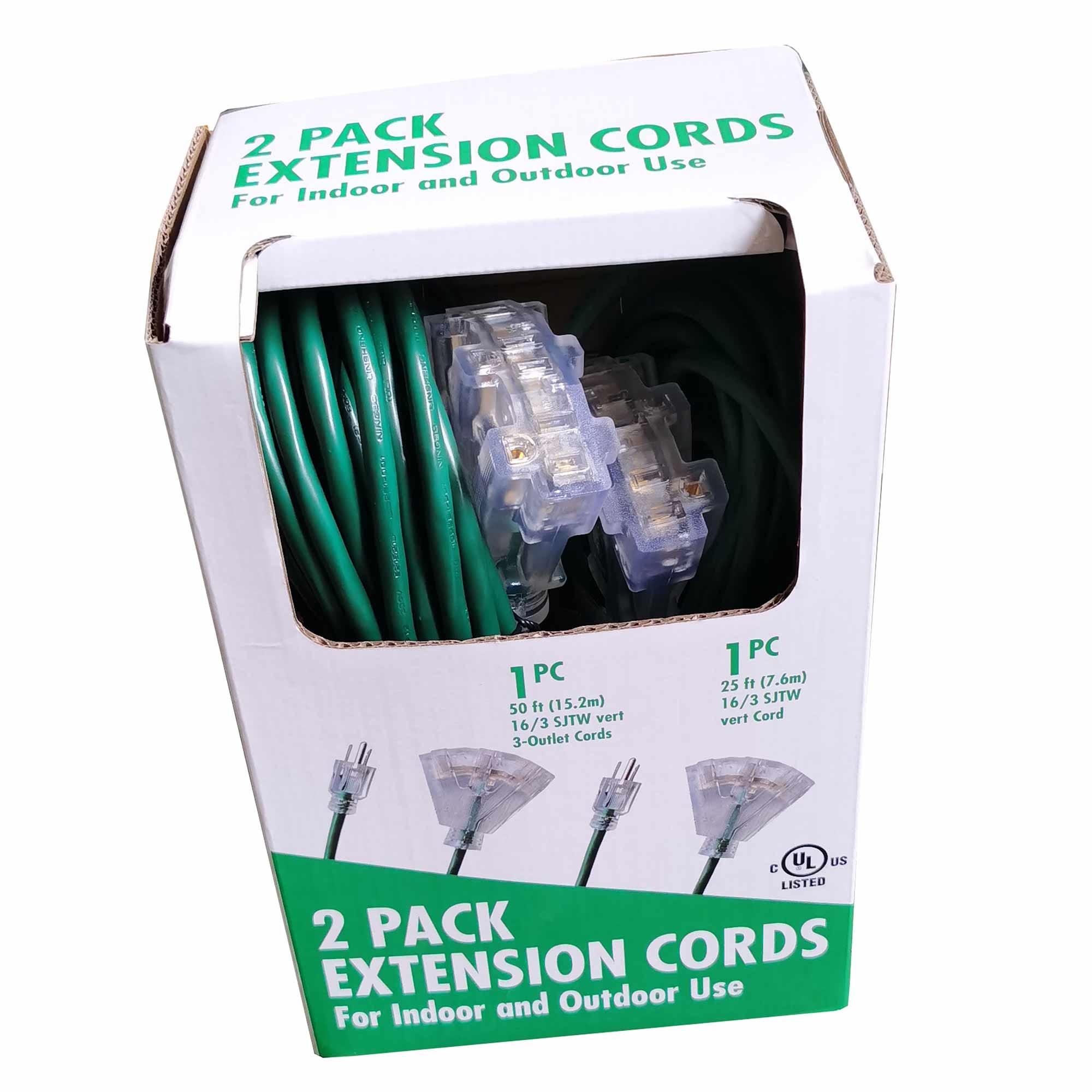16/3 Extension Cord 25ft/50ft 3 Tap-2/Pack